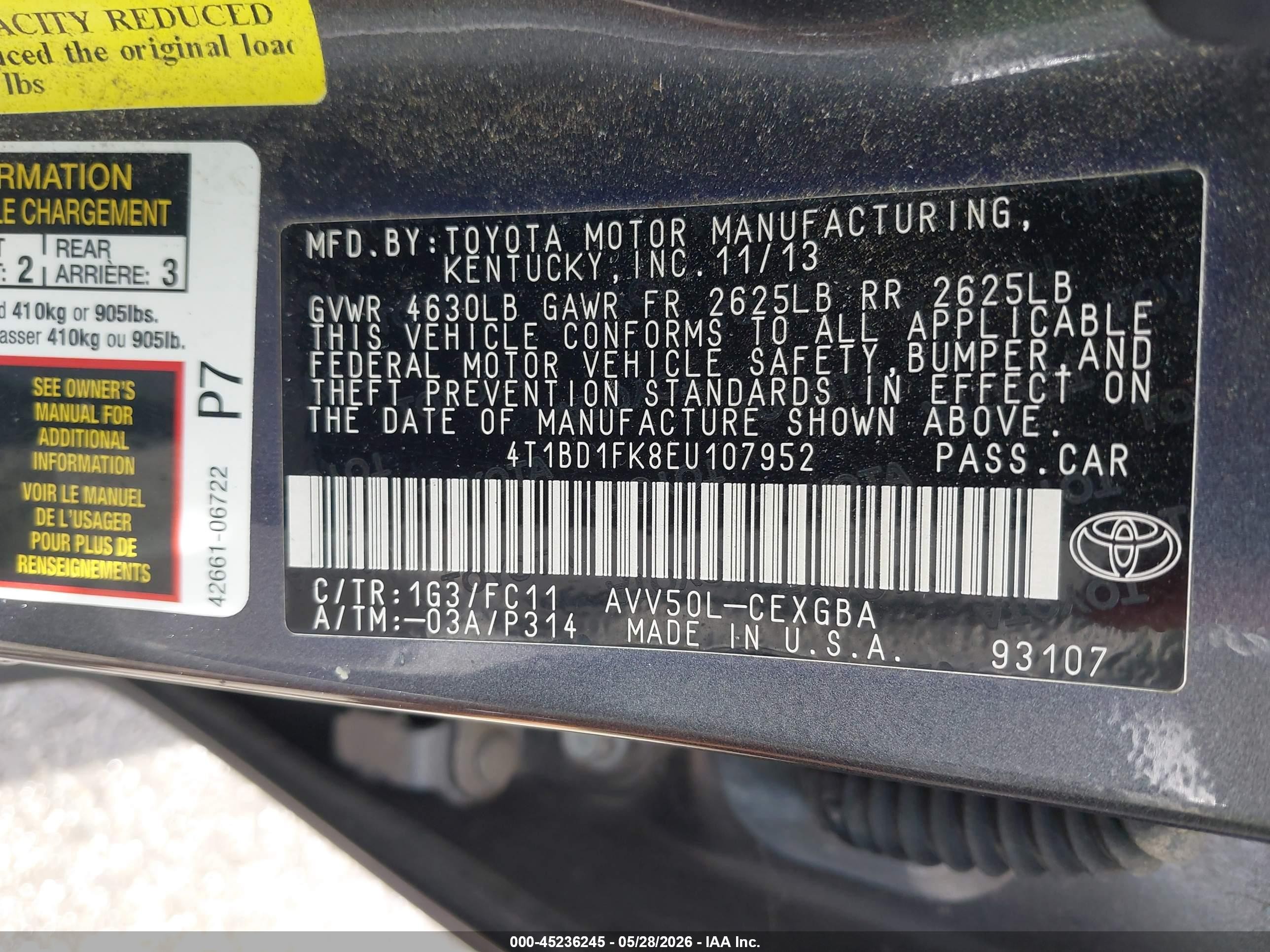 2014 Toyota Camry Hybrid Xle Gray vin: 4T1BD1FK8EU107952