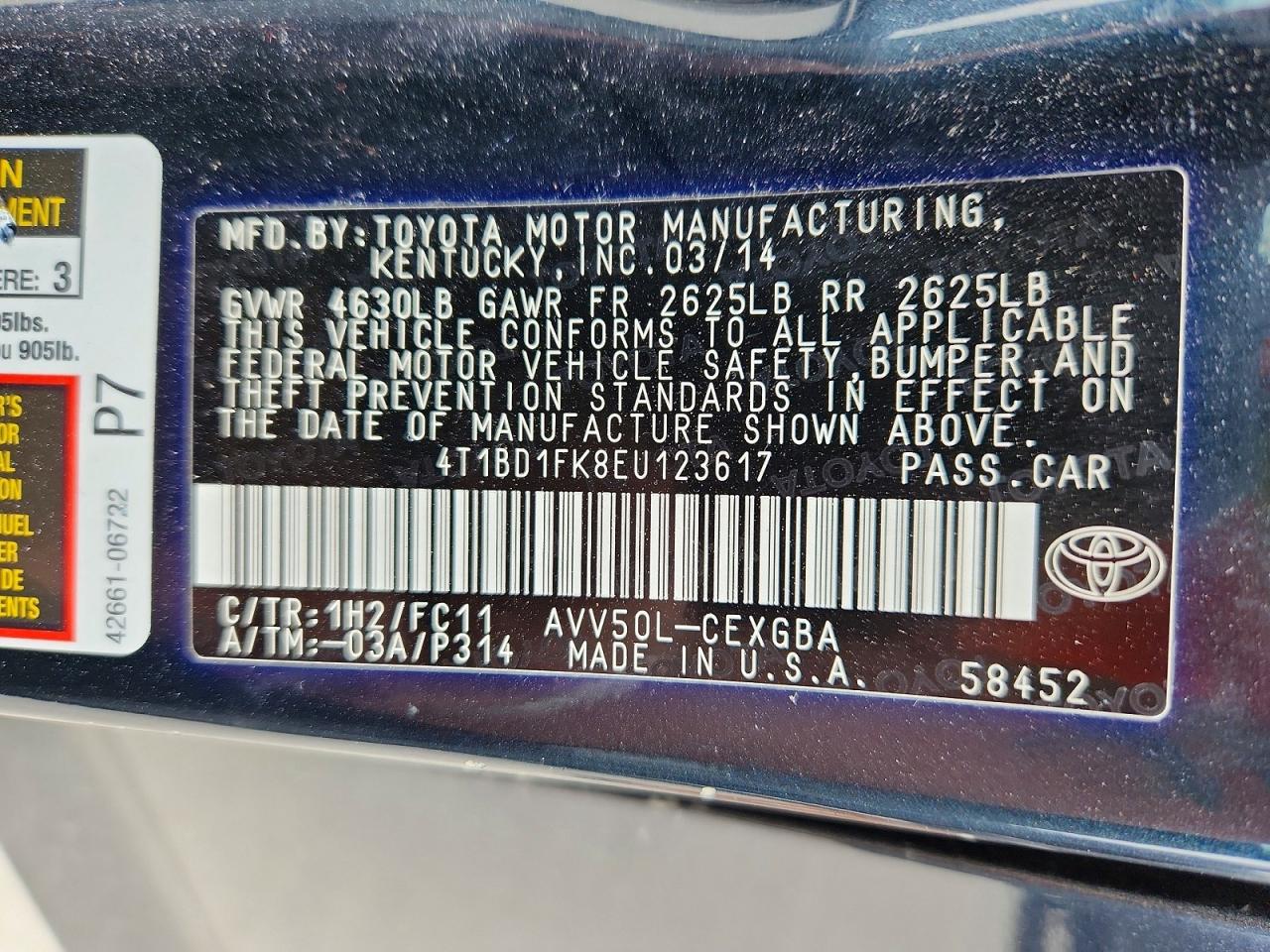 2014 Toyota Camry Hybrid Xle Black vin: 4T1BD1FK8EU123617