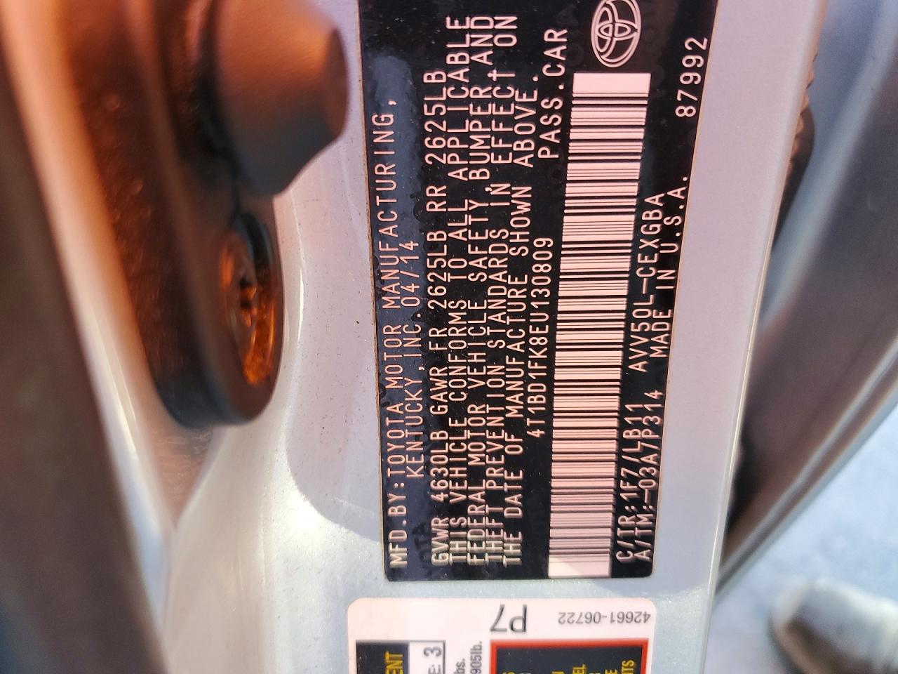 2014 Toyota Camry Hybrid Xle Silver vin: 4T1BD1FK8EU130809