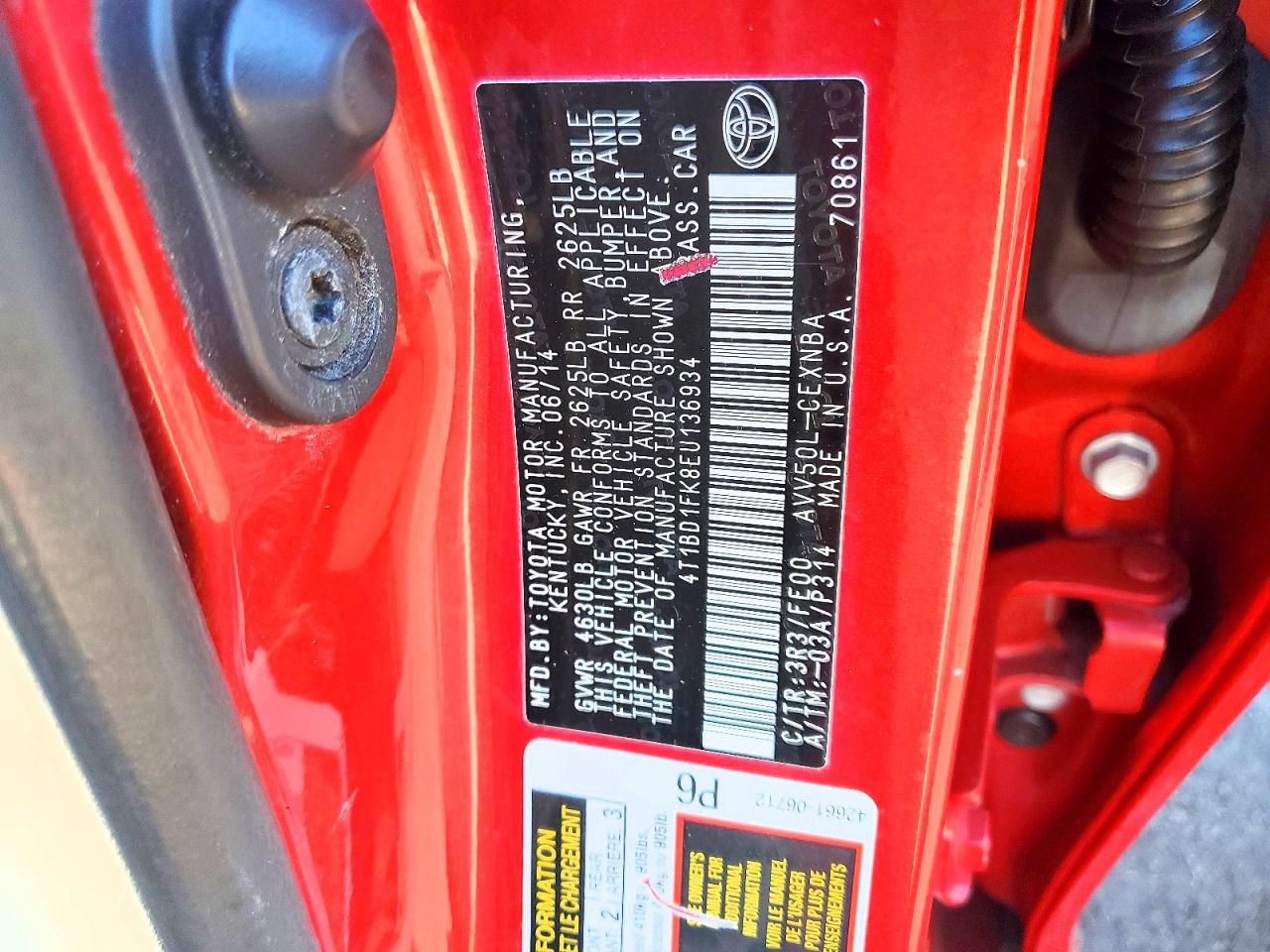2014 Toyota Camry Hybrid Le Red vin: 4T1BD1FK8EU136934