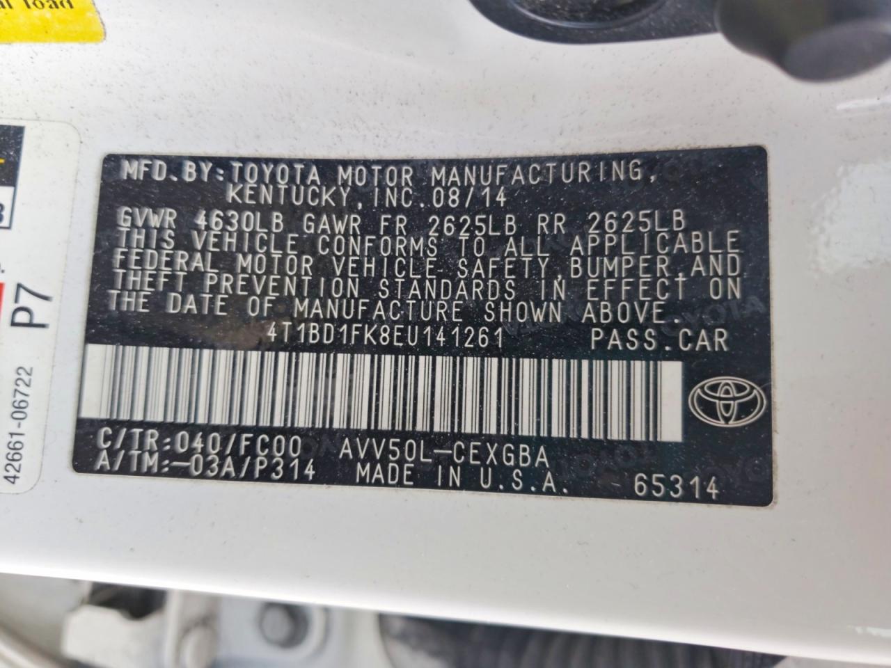 2014 Toyota Camry Hybrid Xle White vin: 4T1BD1FK8EU141261