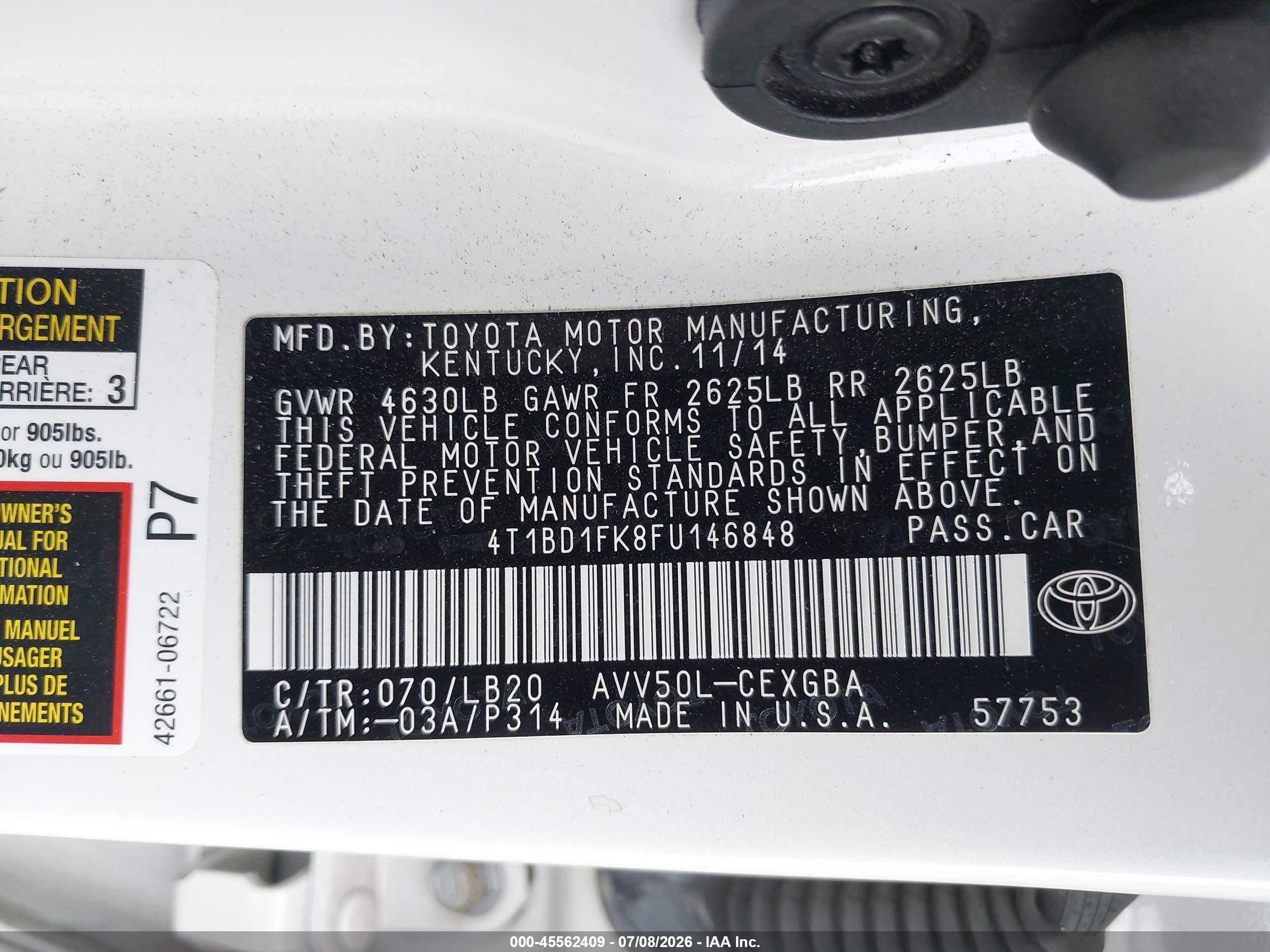 2015 Toyota Camry Hybrid Xle Белый vin: 4T1BD1FK8FU146848