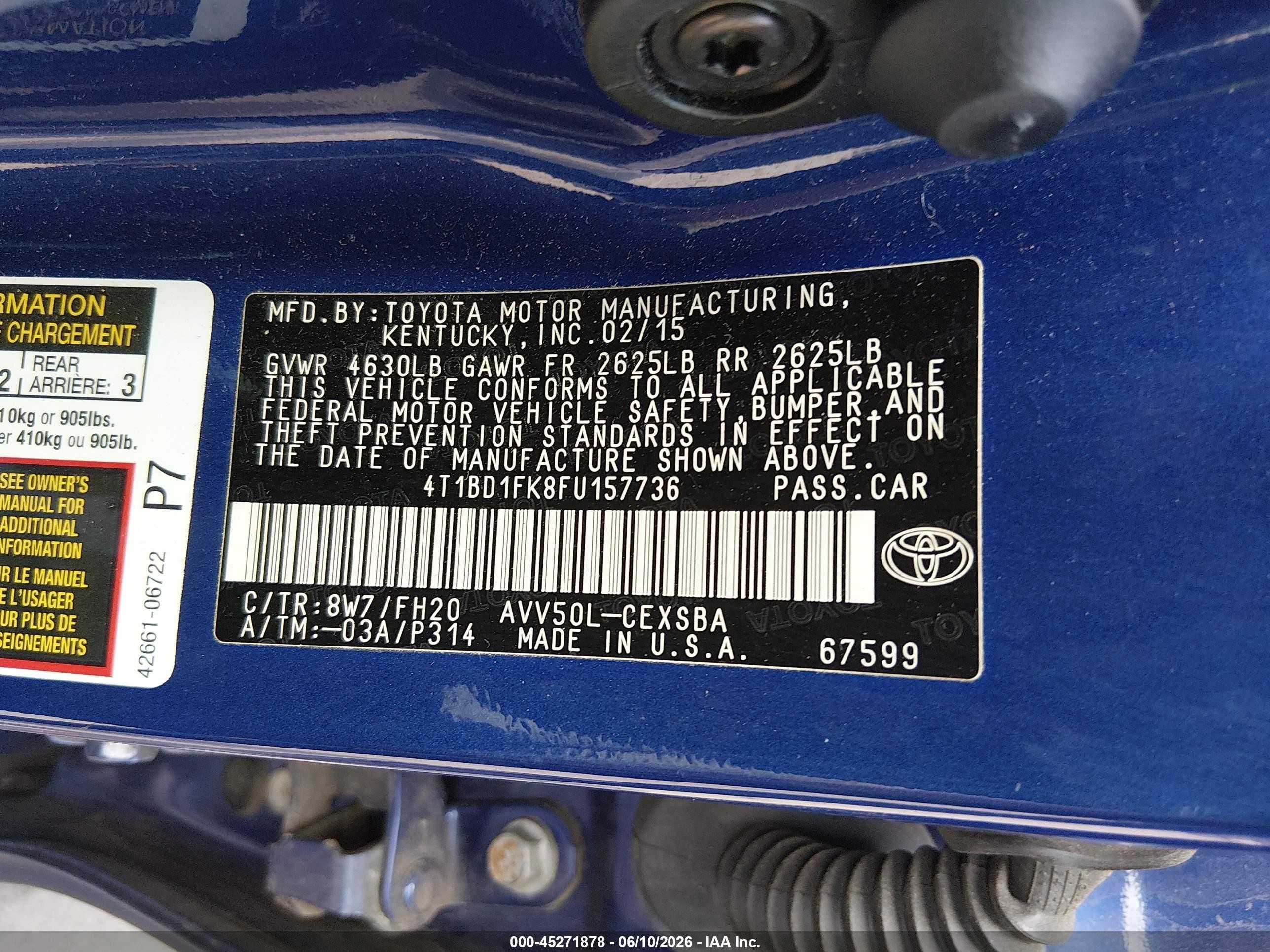 2015 Toyota Camry Hybrid Se Blue vin: 4T1BD1FK8FU157736