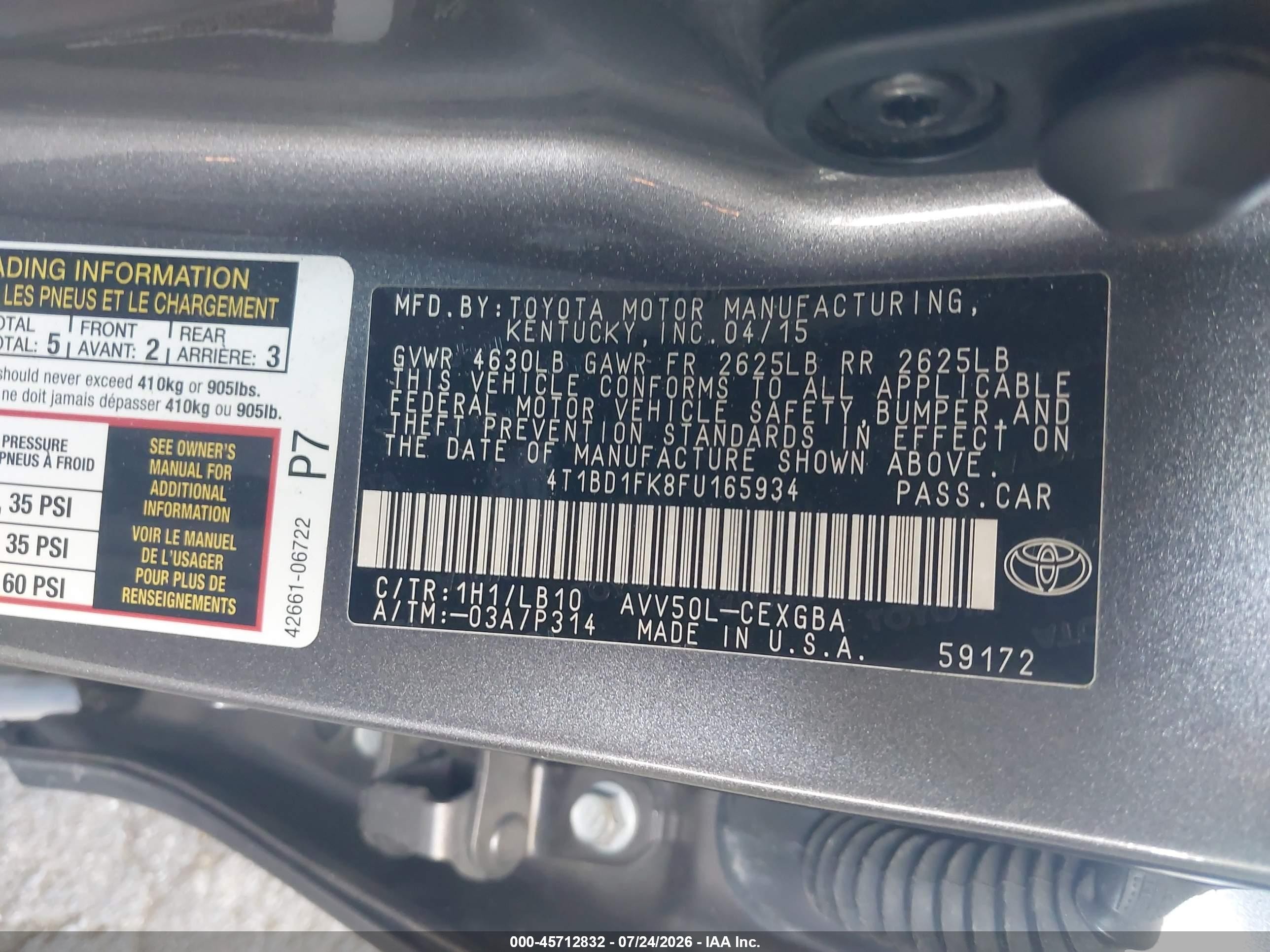 2015 Toyota Camry Hybrid Xle Gray vin: 4T1BD1FK8FU165934