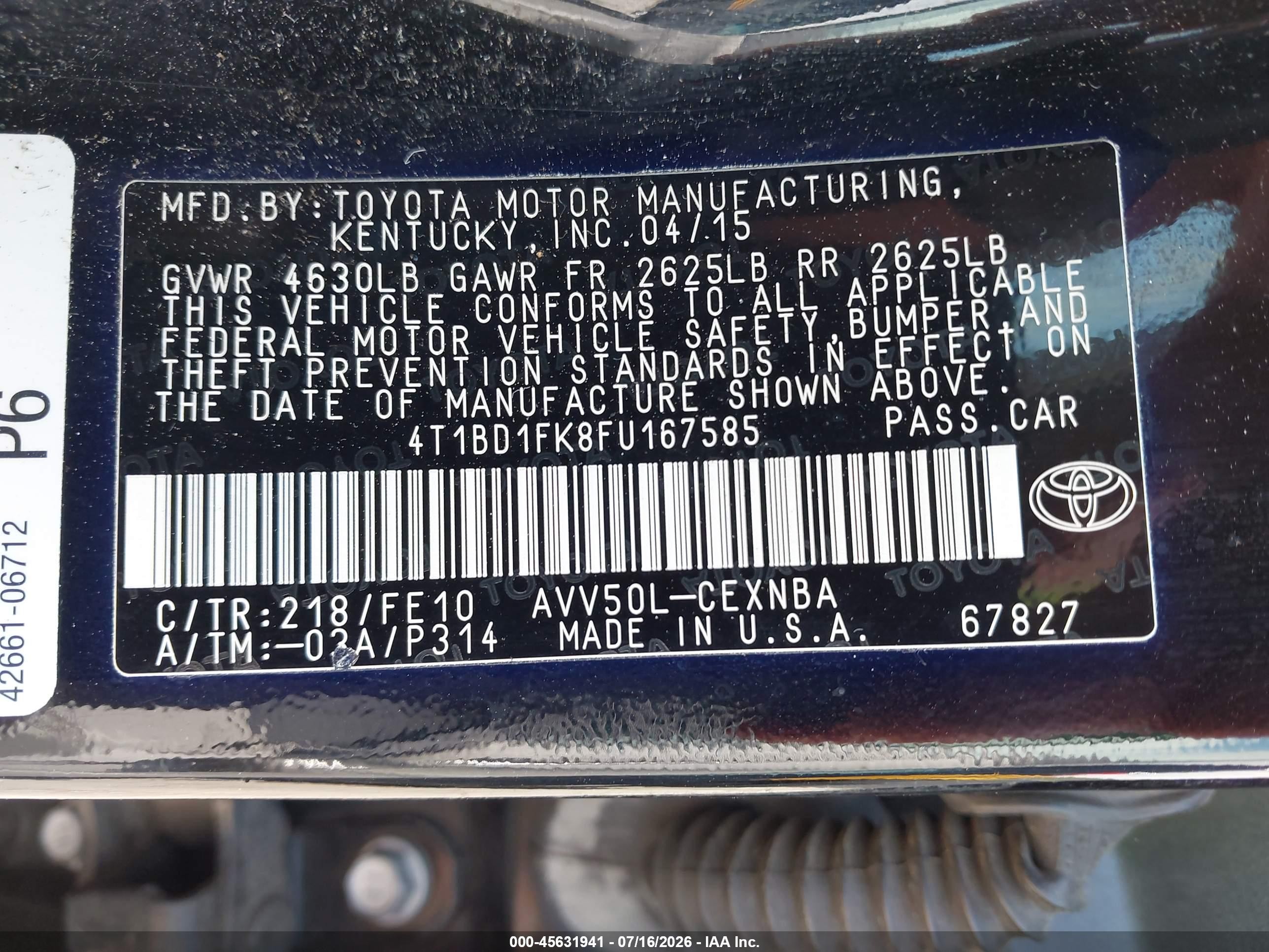 2015 Toyota Camry Hybrid Le Black vin: 4T1BD1FK8FU167585