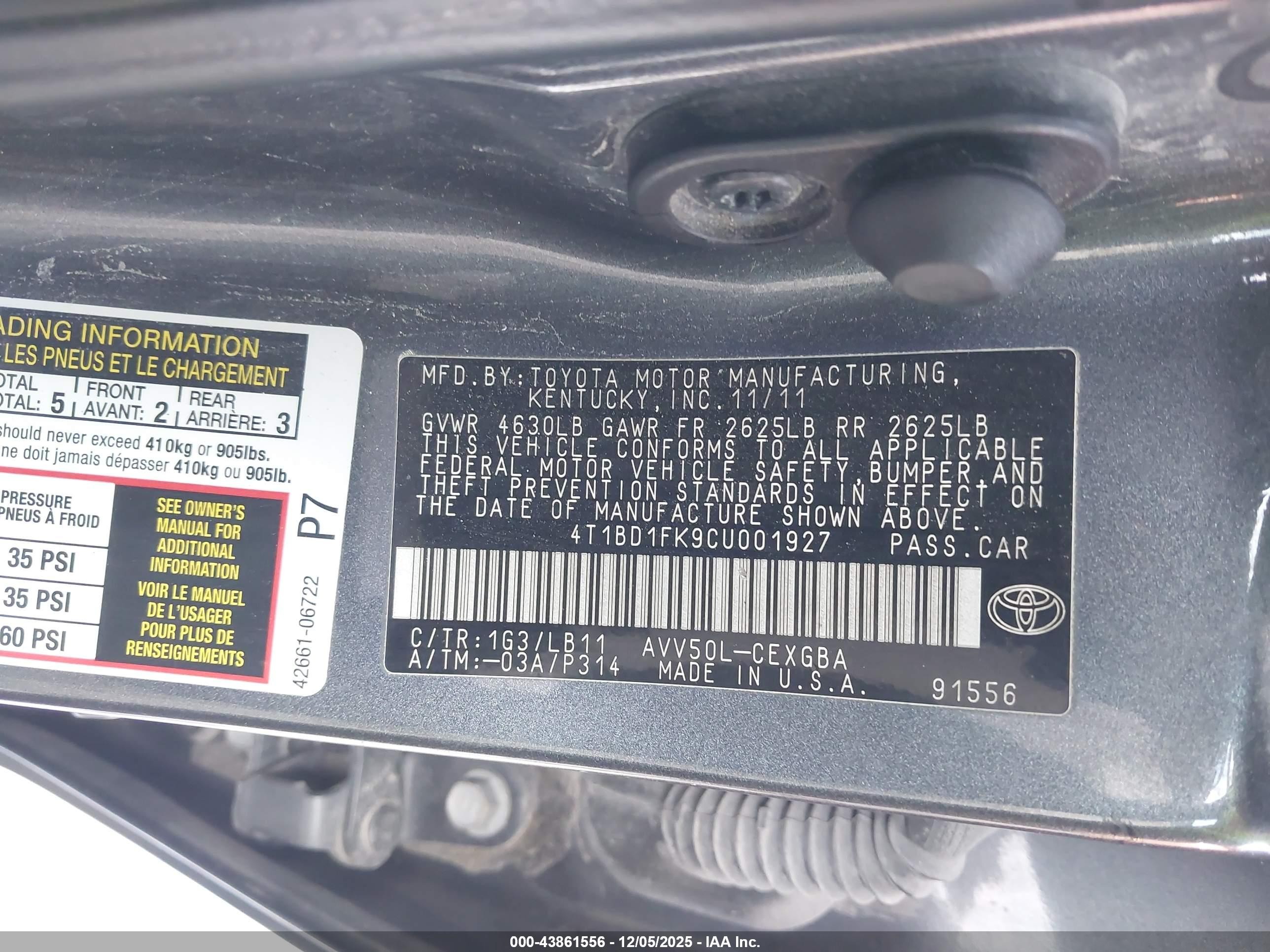 2012 Toyota Camry Hybrid Xle Gray vin: 4T1BD1FK9CU001927