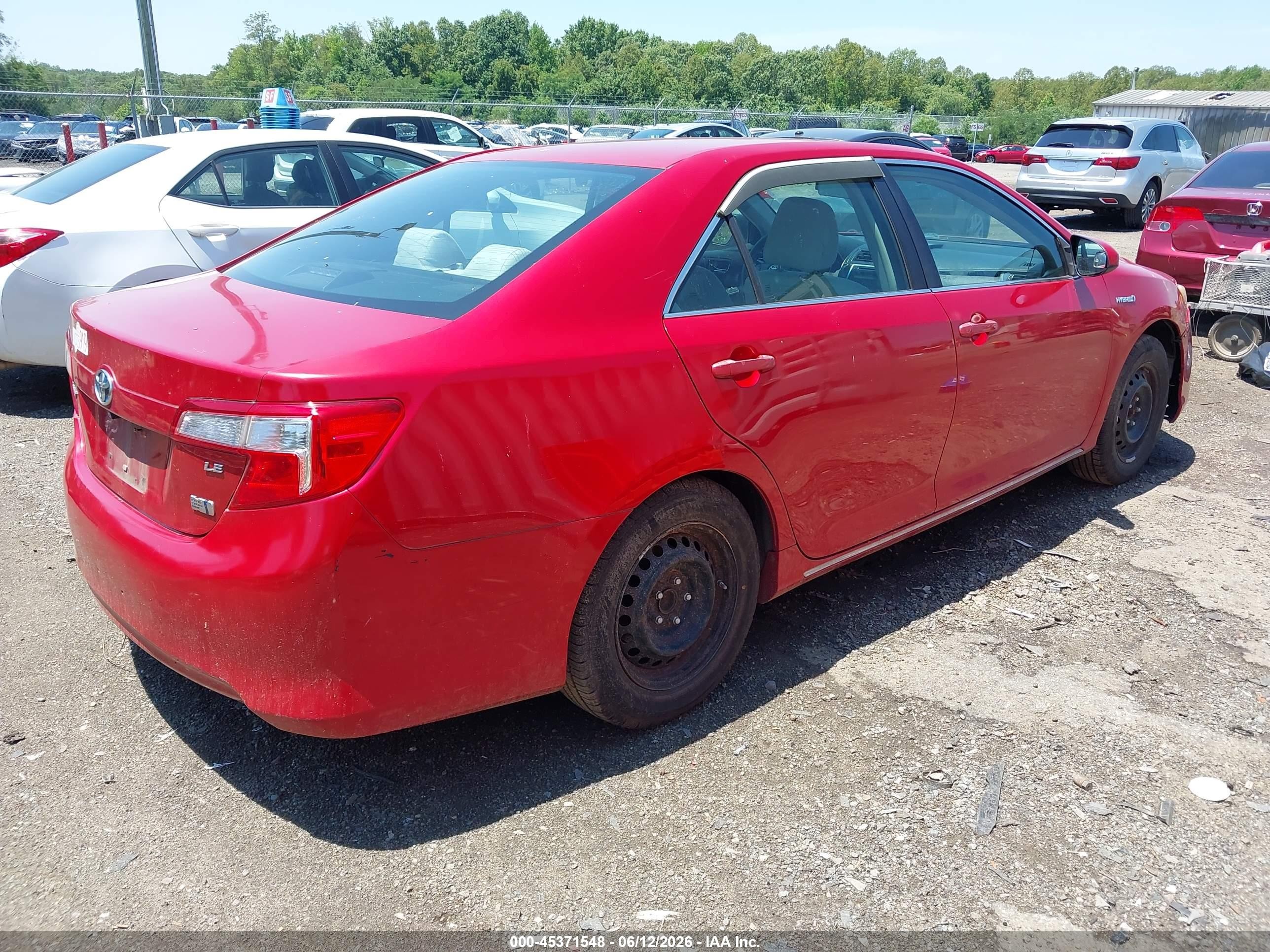 2012 Toyota Camry Hybrid Le Red vin: 4T1BD1FK9CU008912