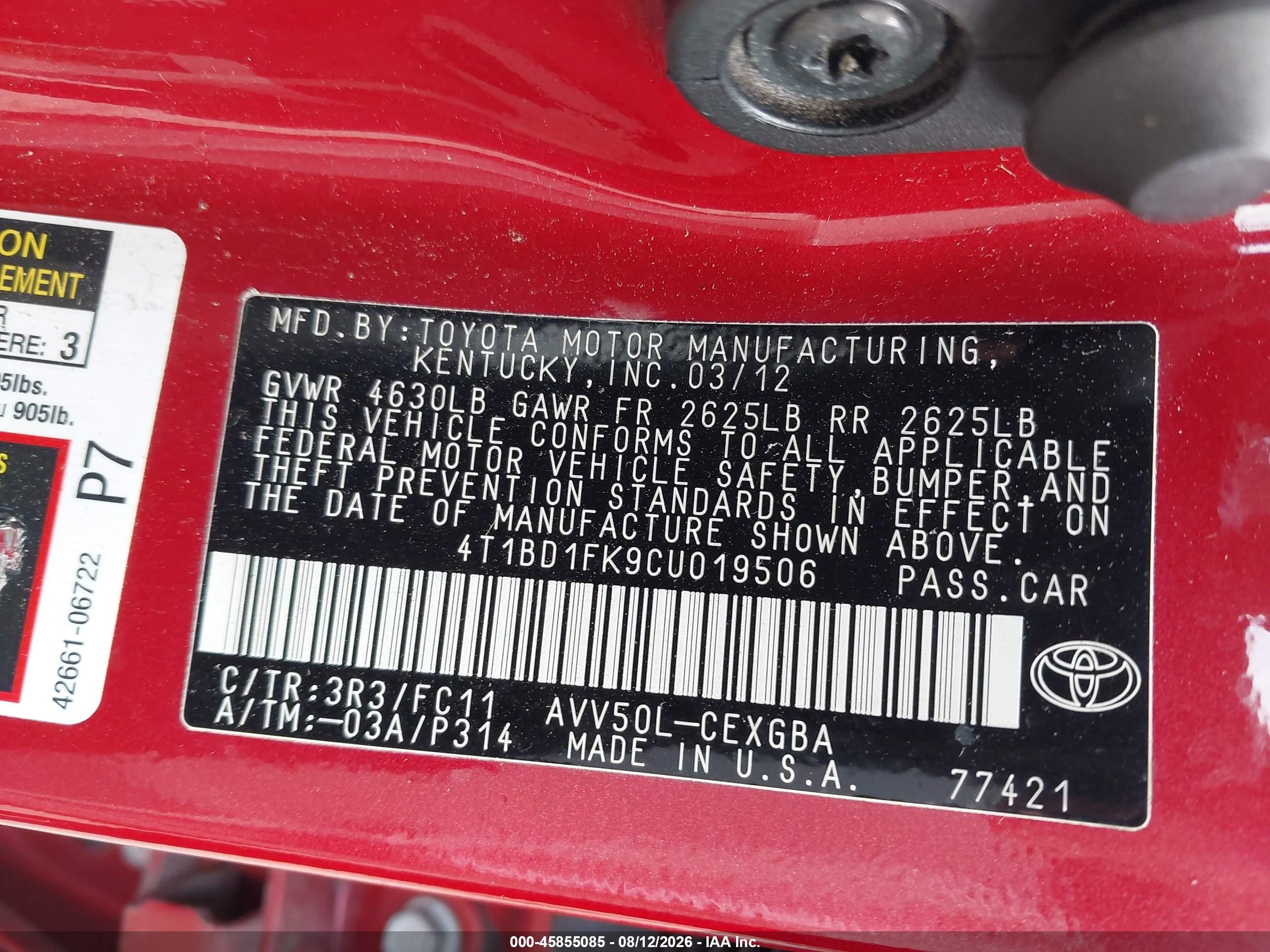 2012 Toyota Camry Hybrid Xle Red vin: 4T1BD1FK9CU019506