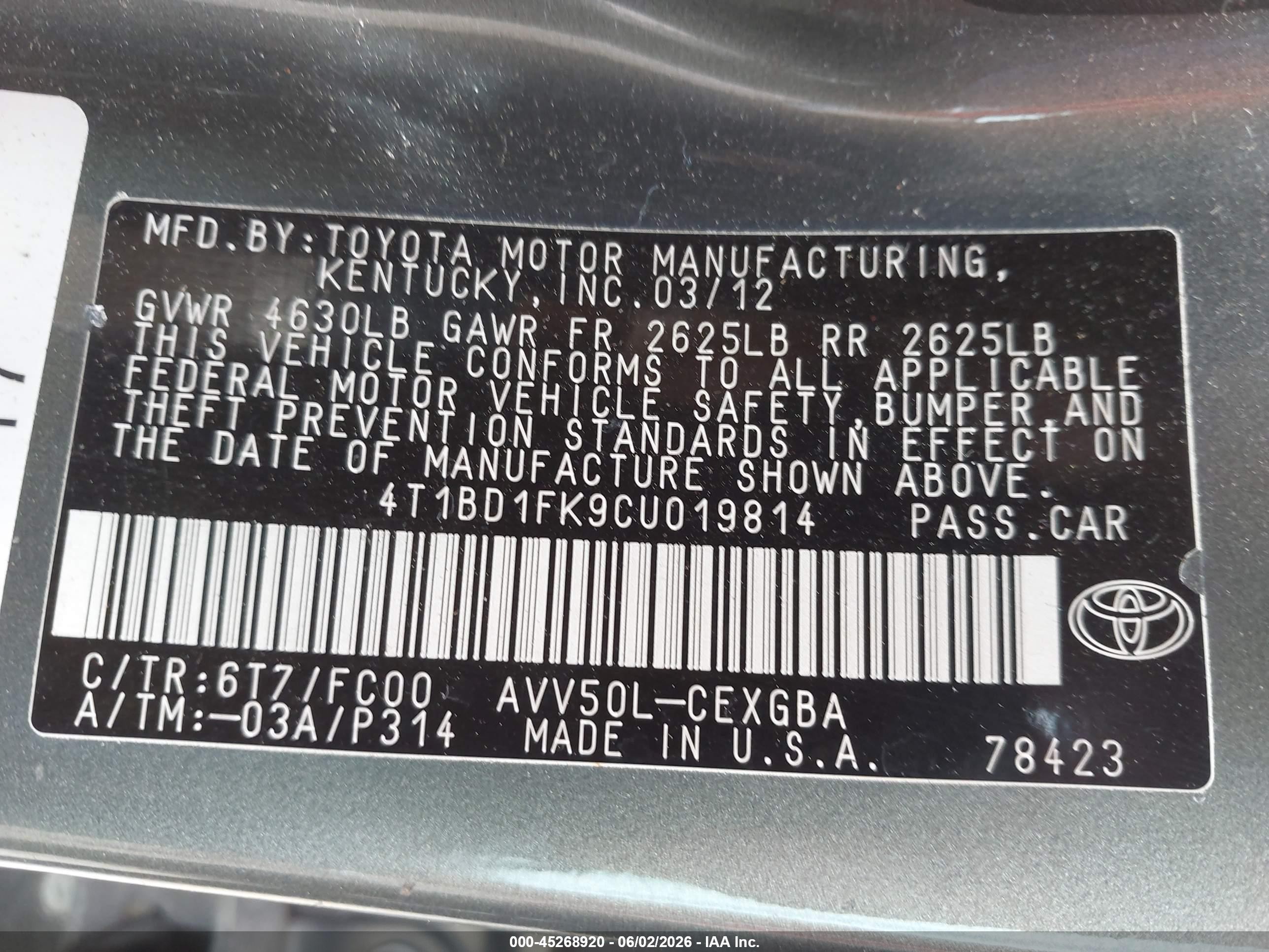 2012 Toyota Camry Hybrid Xle Green vin: 4T1BD1FK9CU019814