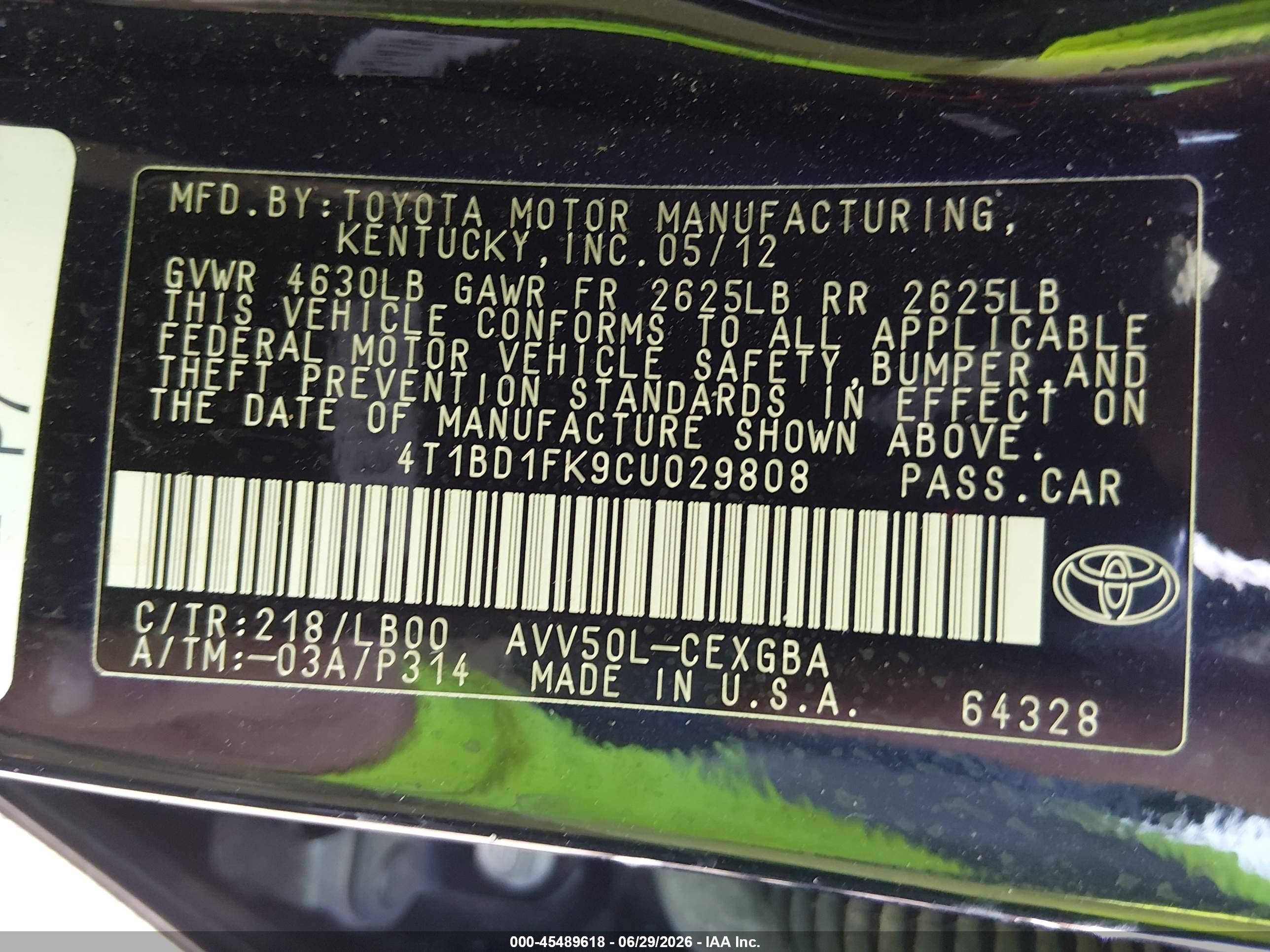 2012 Toyota Camry Hybrid Xle Black vin: 4T1BD1FK9CU029808