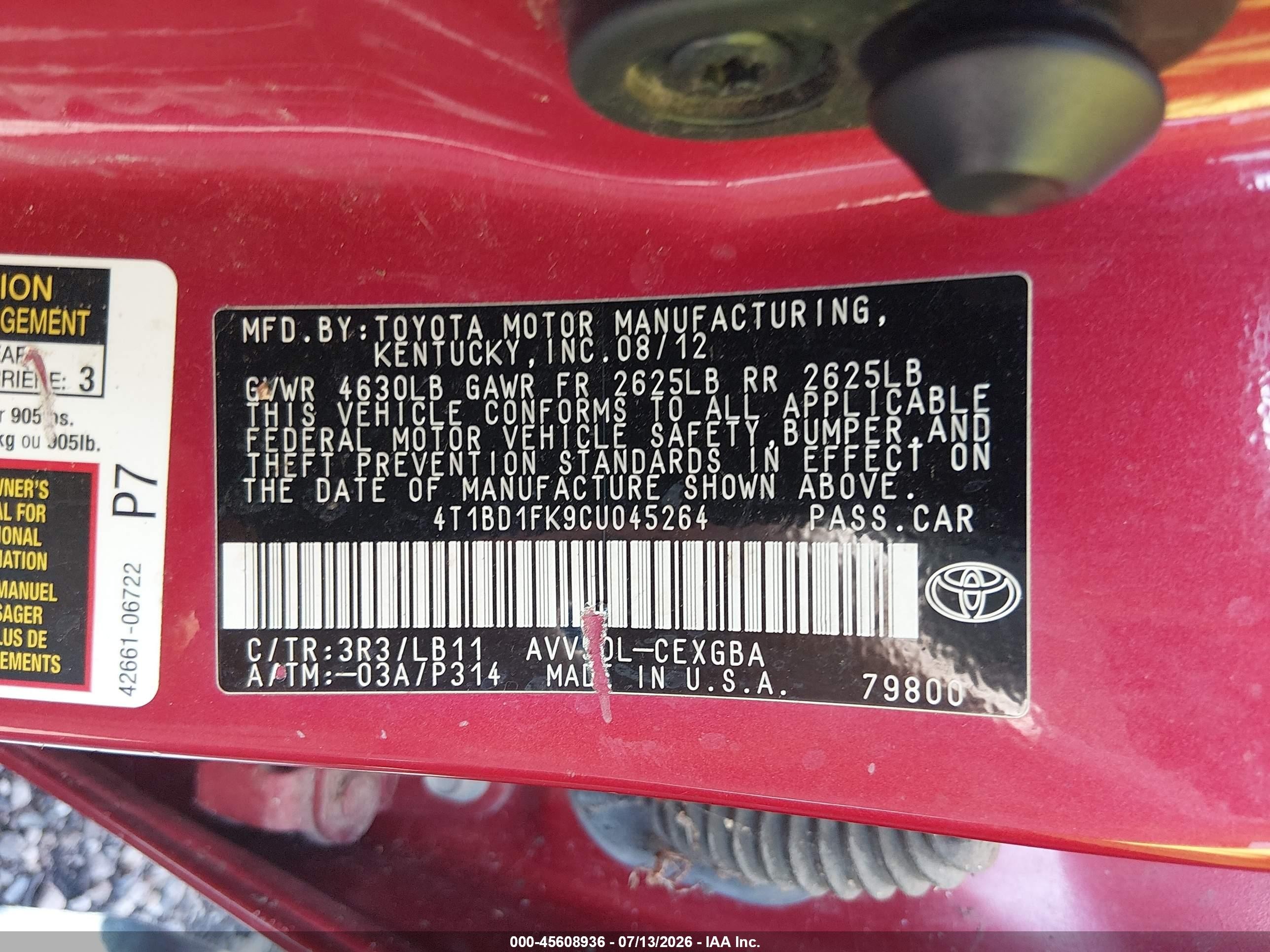 2012 Toyota Camry Hybrid Xle Red vin: 4T1BD1FK9CU045264