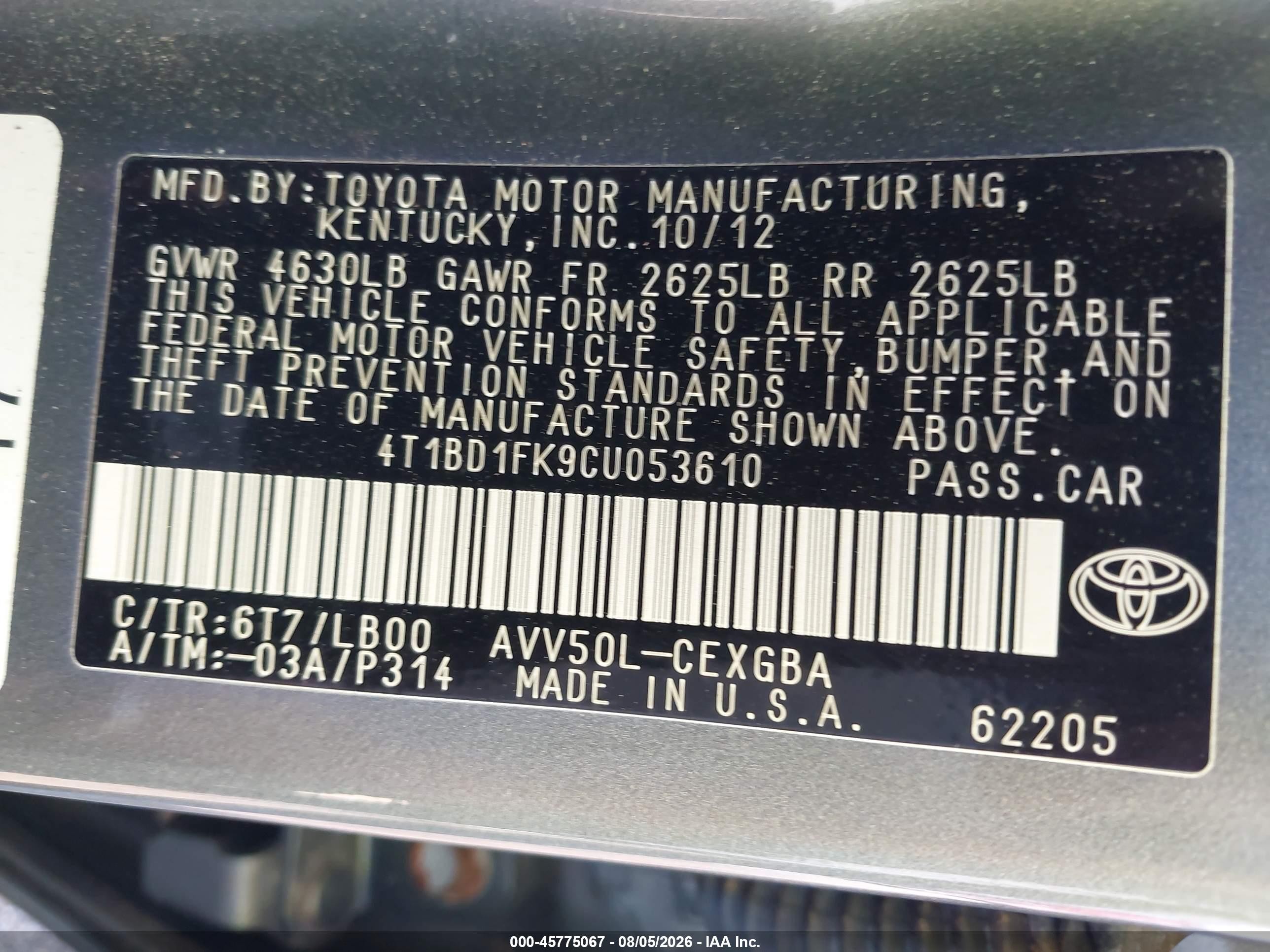 2012 Toyota Camry Hybrid Xle Green vin: 4T1BD1FK9CU053610