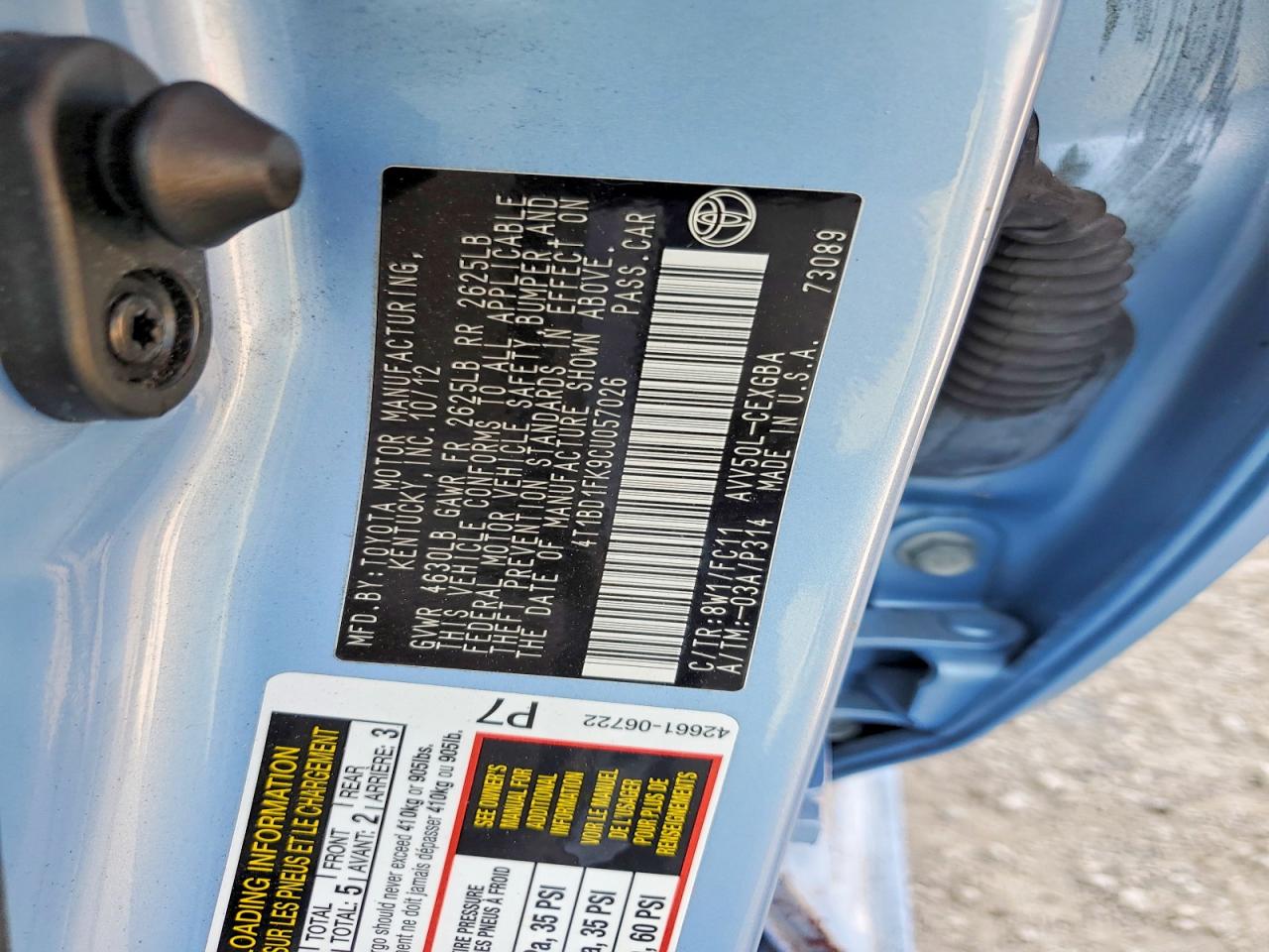 2012 Toyota Camry Hybrid Xle Blue vin: 4T1BD1FK9CU057026
