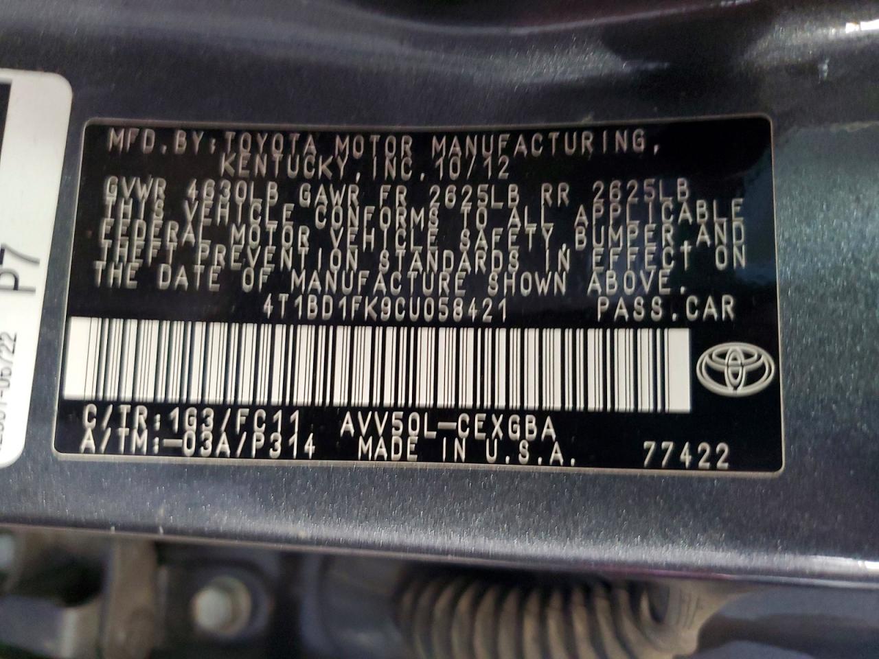 2012 Toyota Camry Hybrid Xle Gray vin: 4T1BD1FK9CU058421