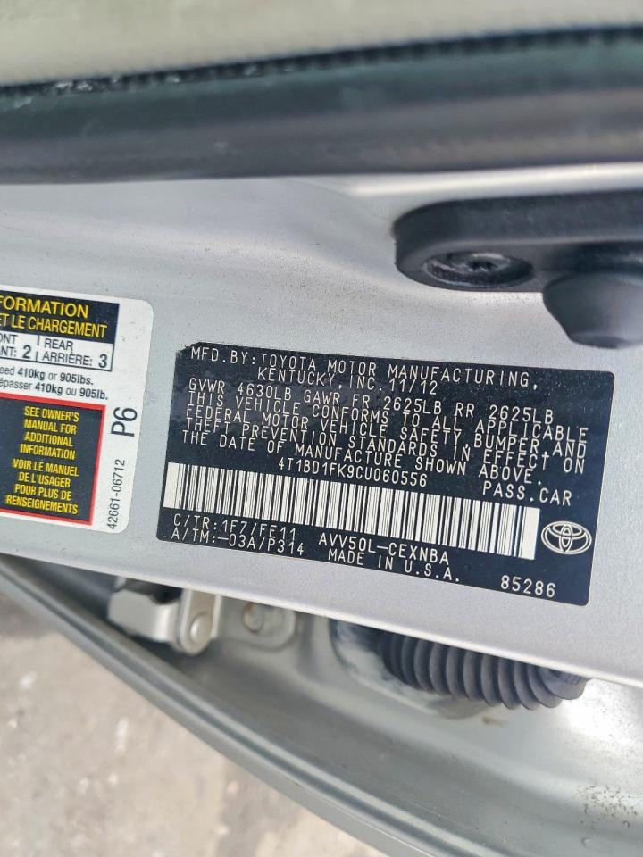 2012 Toyota Camry Hybrid Le Silver vin: 4T1BD1FK9CU060556