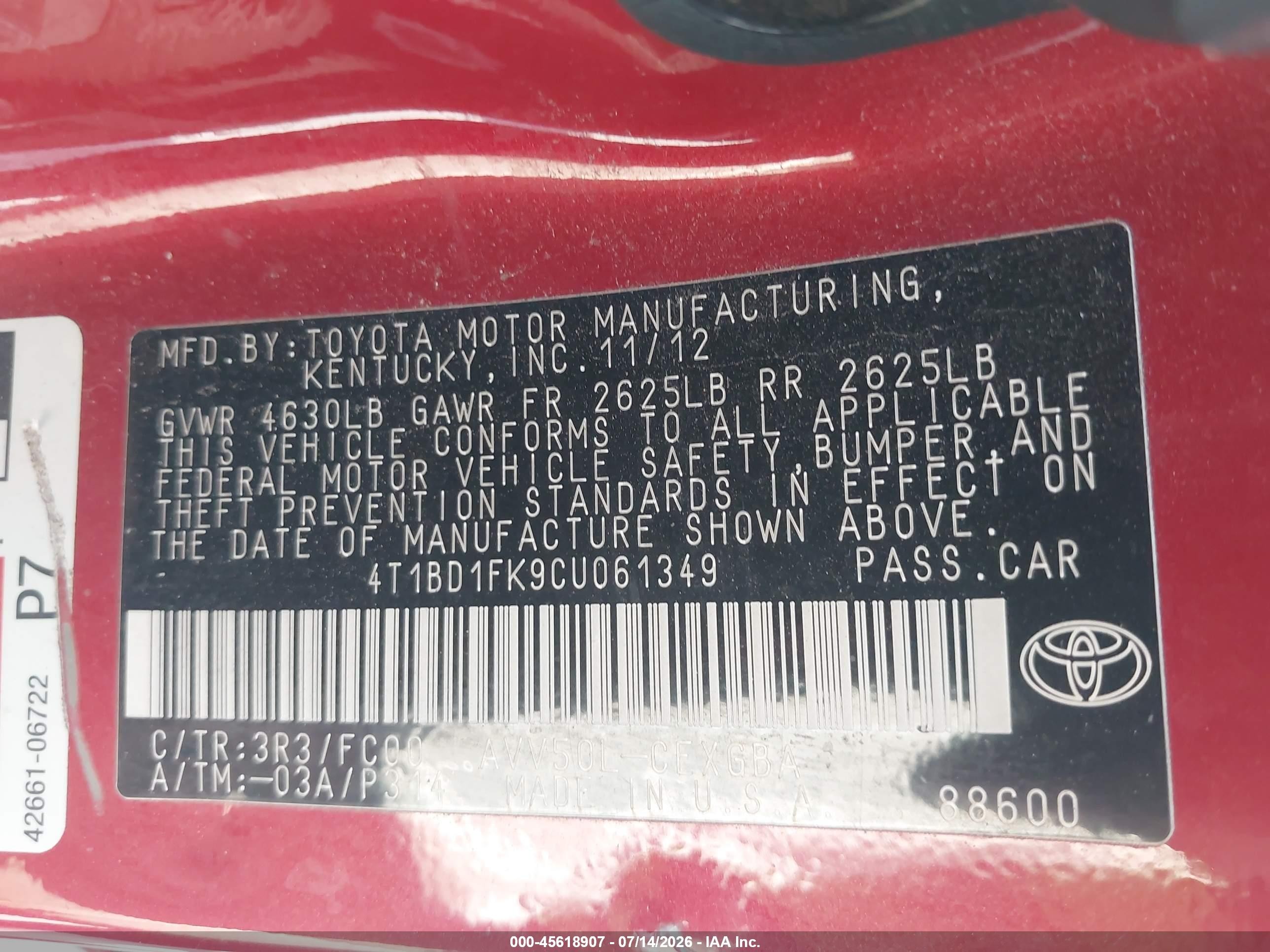 2012 Toyota Camry Hybrid Xle Red vin: 4T1BD1FK9CU061349