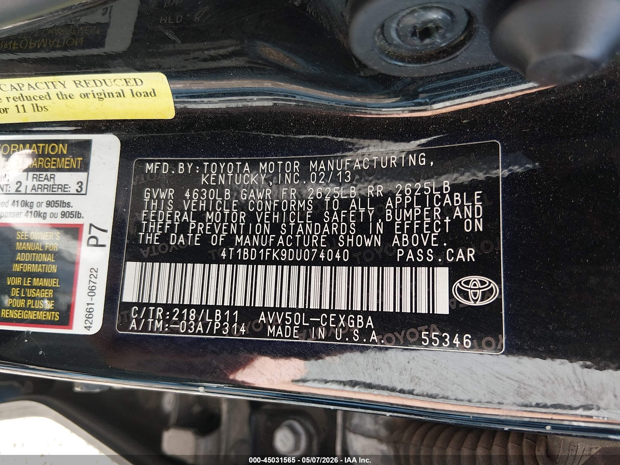 2013 Toyota Camry Hybrid Xle Black vin: 4T1BD1FK9DU074040
