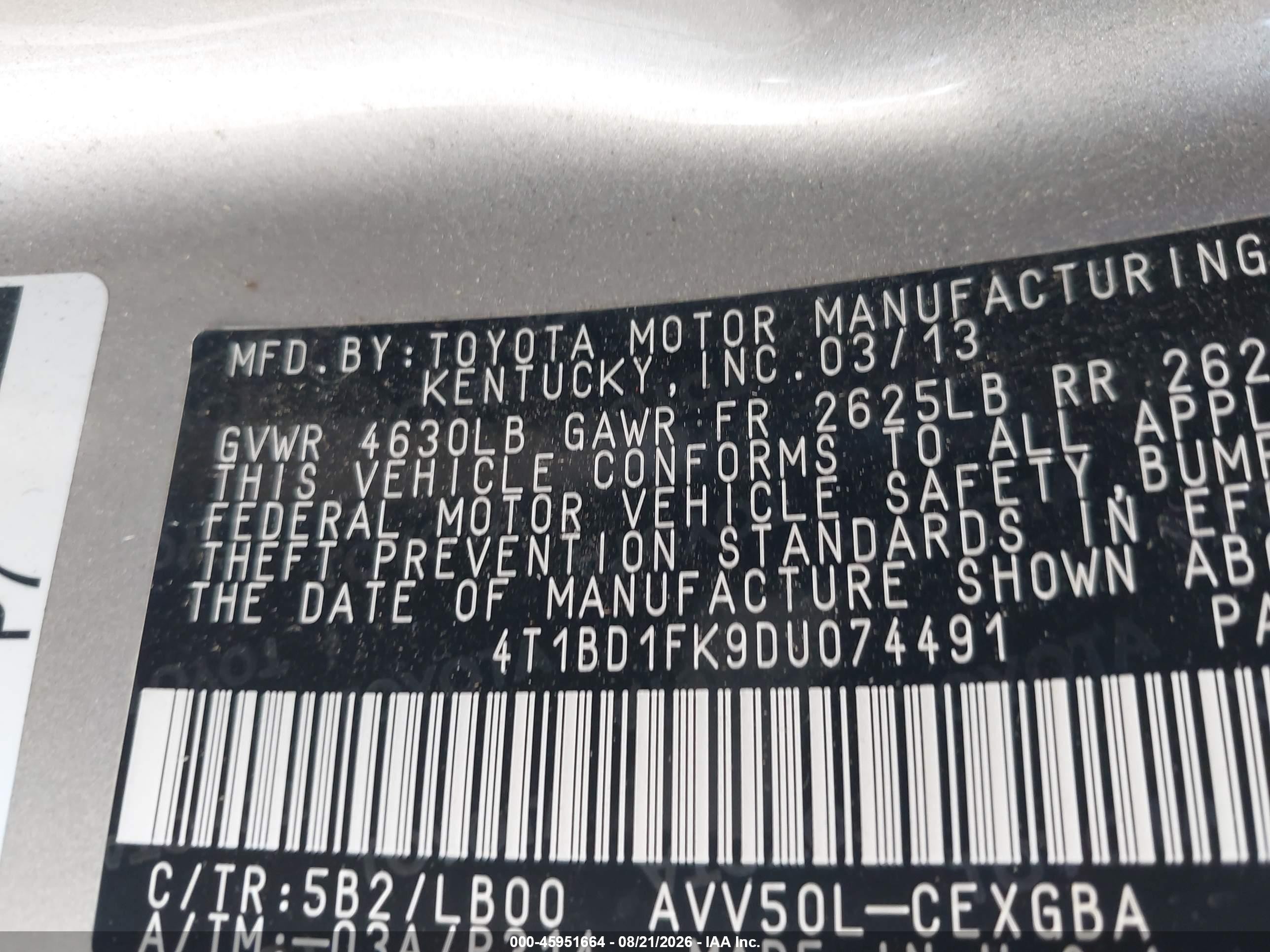 2013 Toyota Camry Hybrid Xle Gray vin: 4T1BD1FK9DU074491