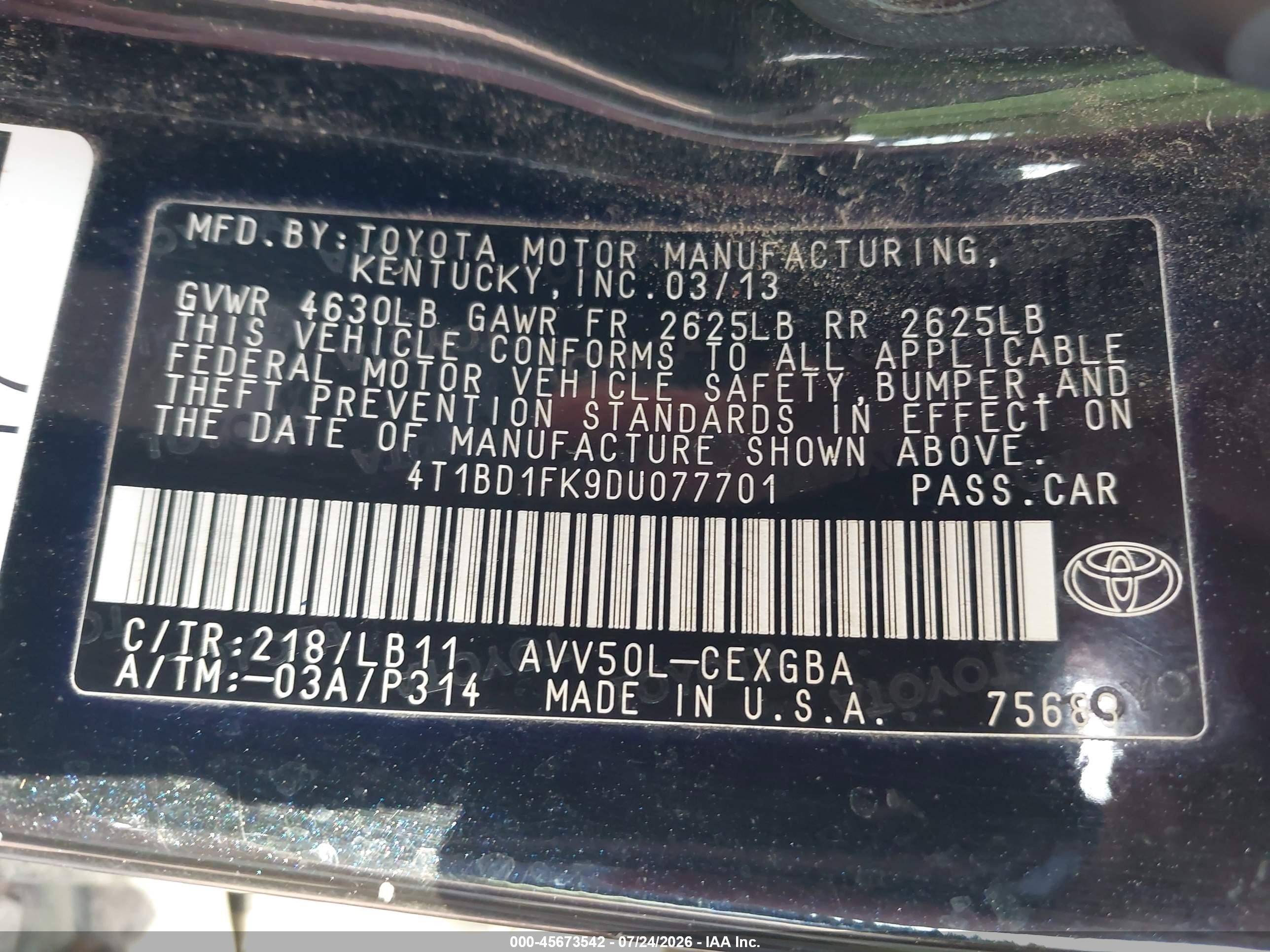 2013 Toyota Camry Hybrid Xle Черный vin: 4T1BD1FK9DU077701