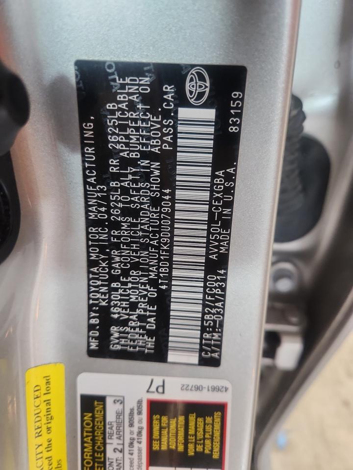 2013 Toyota Camry Hybrid Xle Серый vin: 4T1BD1FK9DU079044