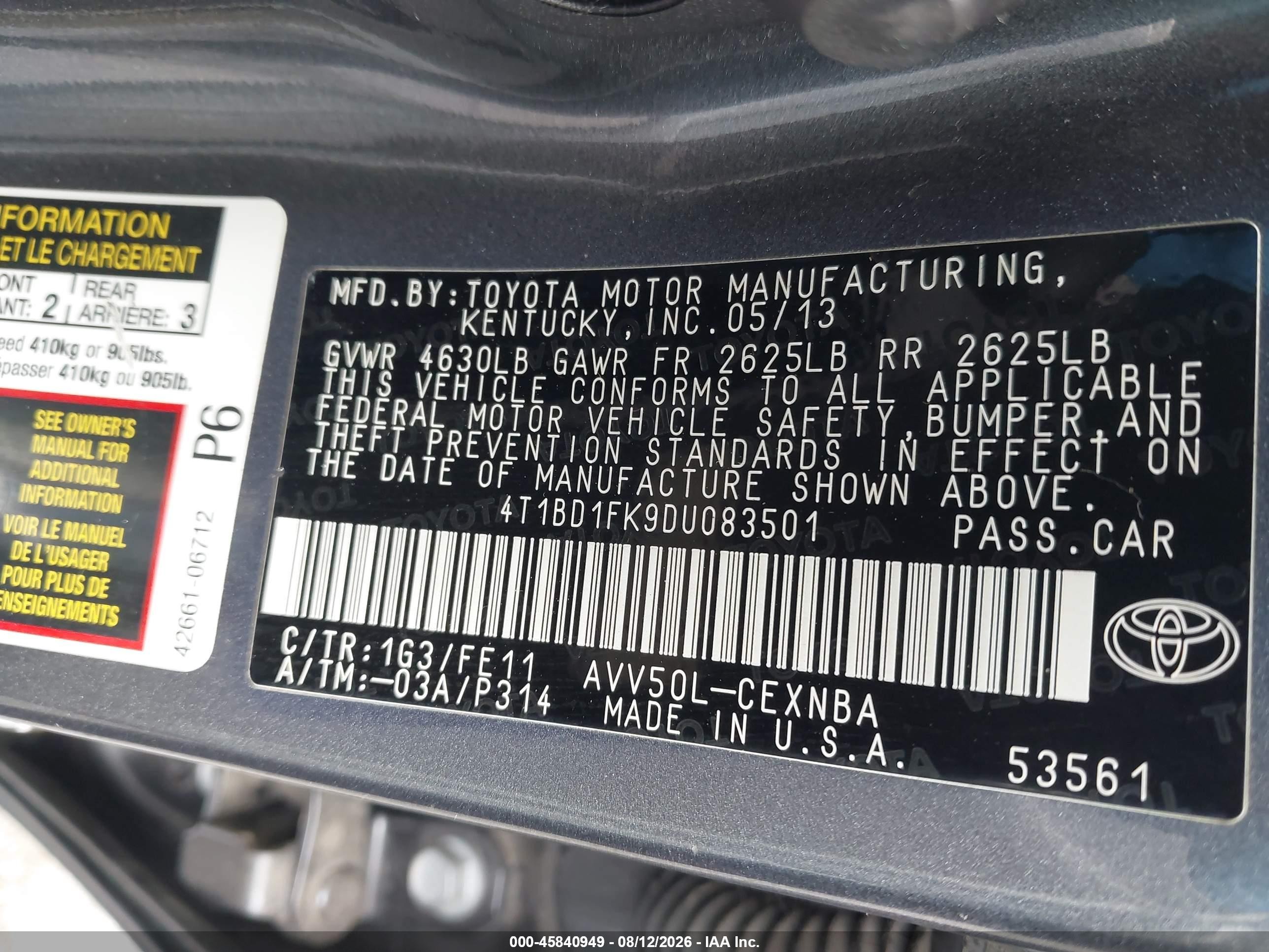 2013 Toyota Camry Hybrid Le Gray vin: 4T1BD1FK9DU083501