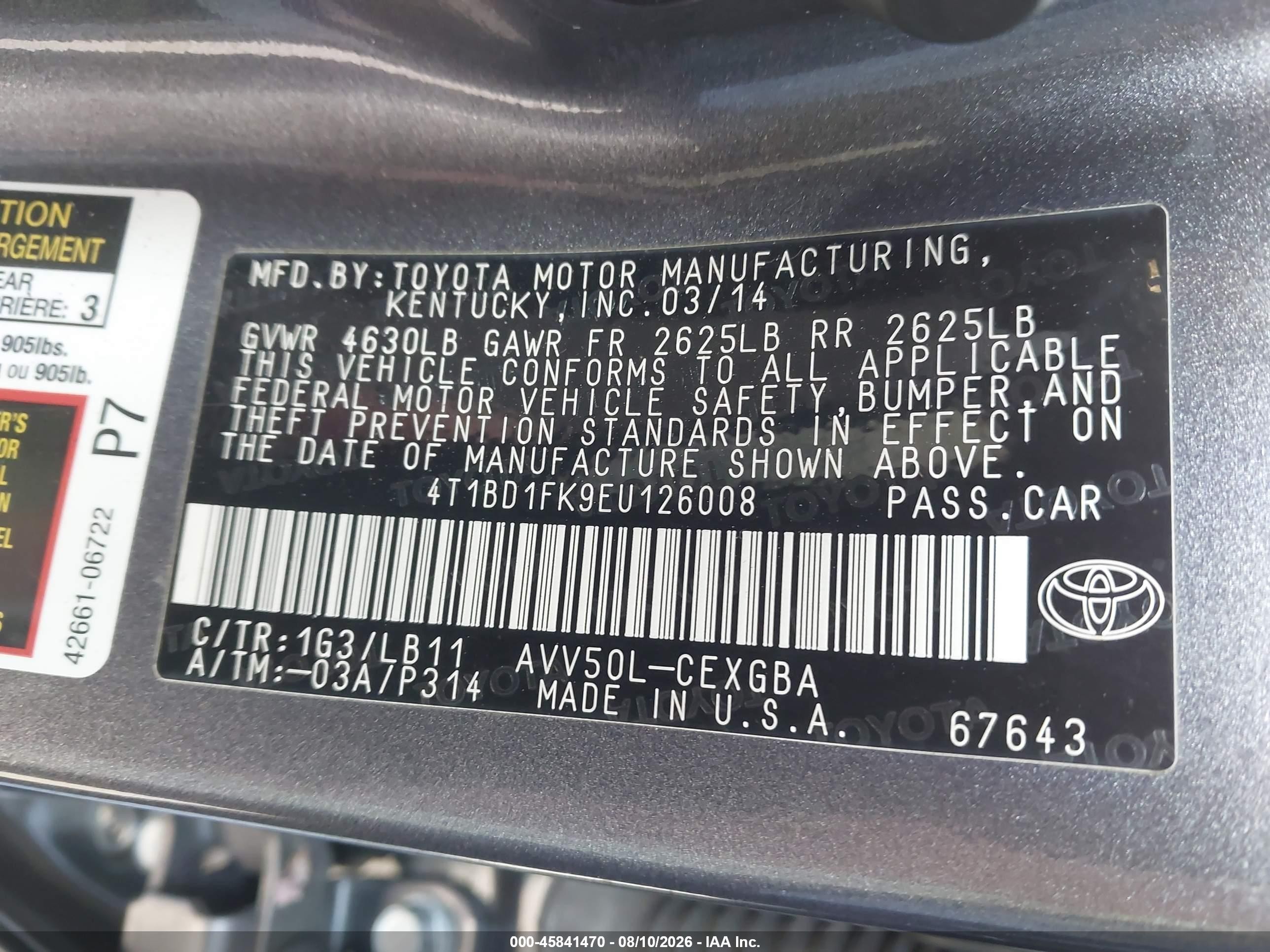 2014 Toyota Camry Hybrid Xle Gray vin: 4T1BD1FK9EU126008
