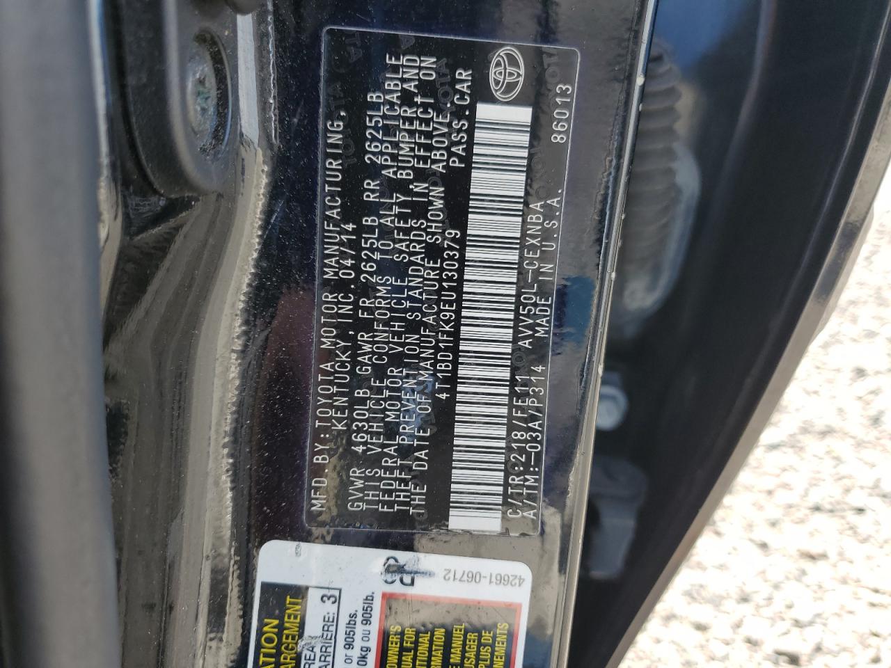 2014 Toyota Camry Hybrid Le Black vin: 4T1BD1FK9EU130379