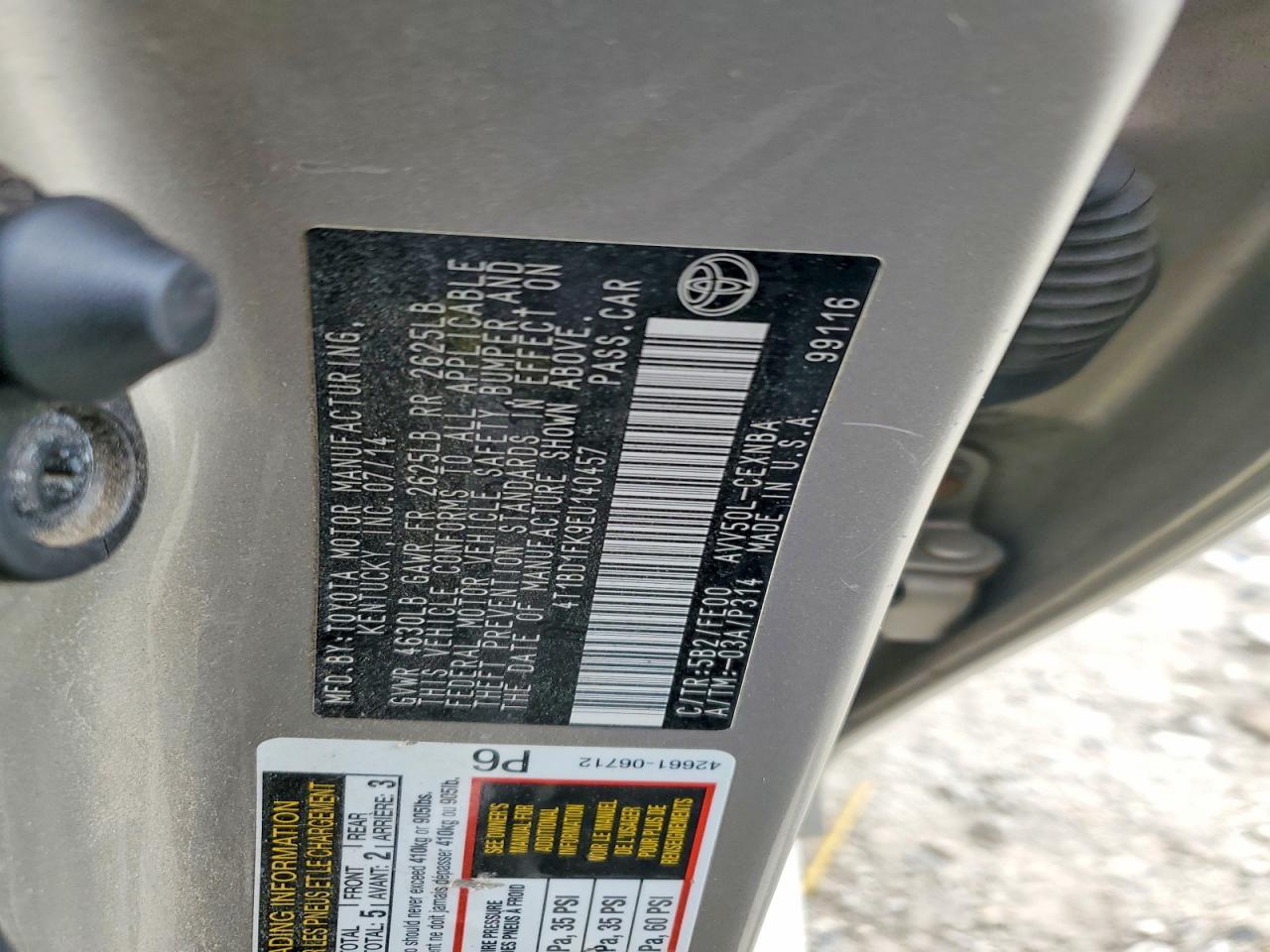 2014 Toyota Camry Hybrid Le Beige vin: 4T1BD1FK9EU140457