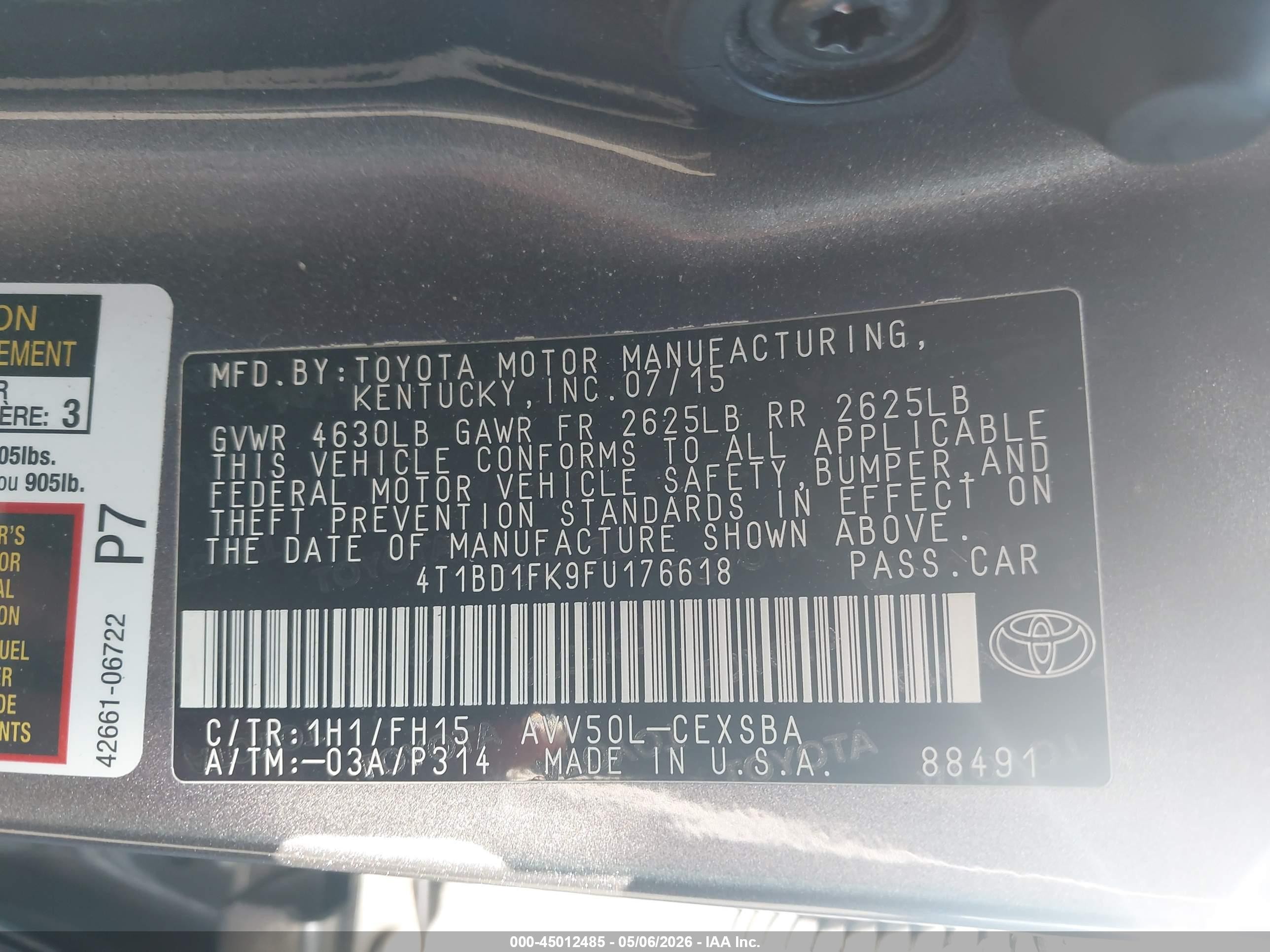 2015 Toyota Camry Hybrid Se Серый vin: 4T1BD1FK9FU176618