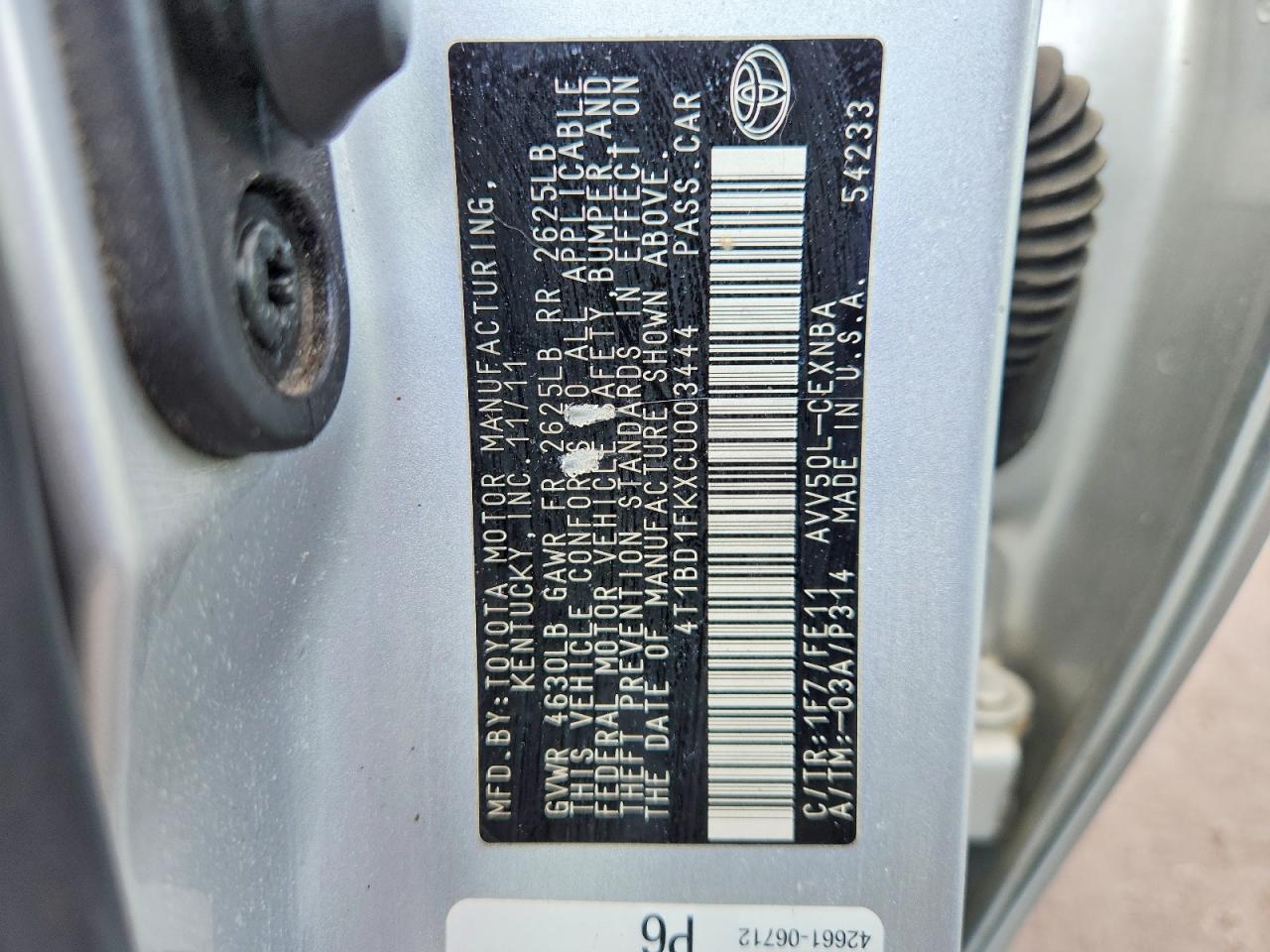 2012 Toyota Camry Hybrid Silver vin: 4T1BD1FKXCU003444