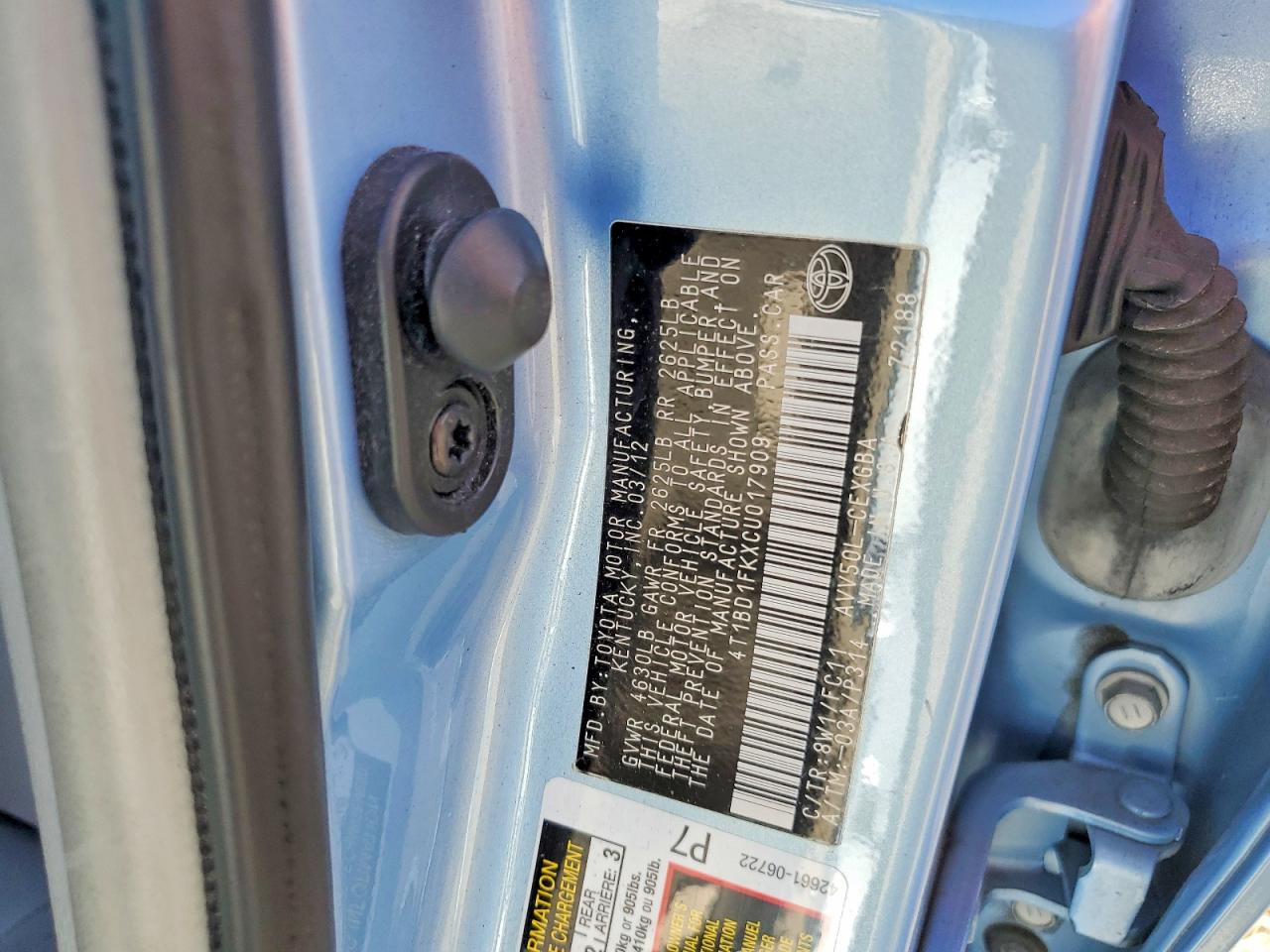 2012 Toyota Camry Hybrid Xle Turquoise vin: 4T1BD1FKXCU017909