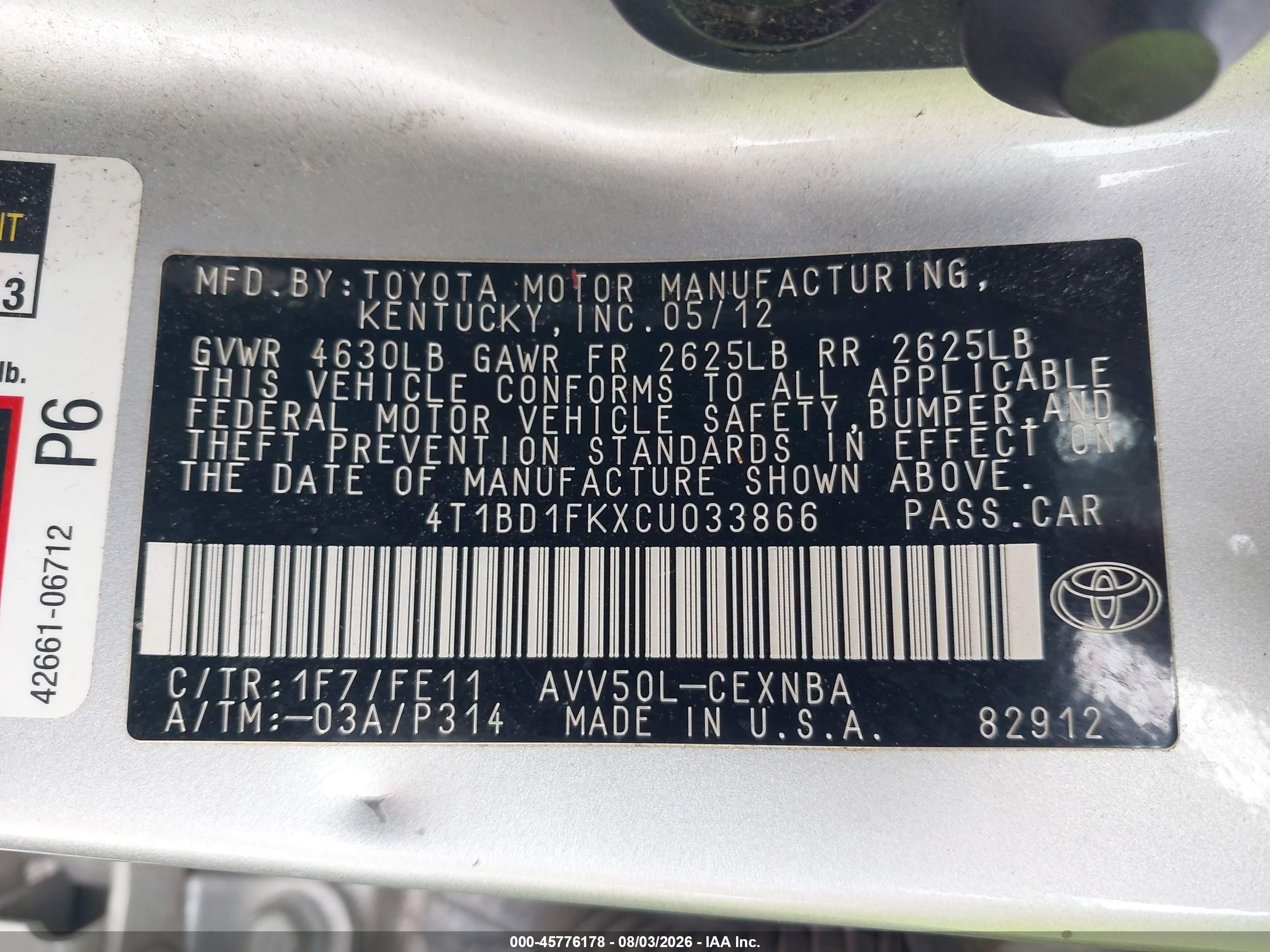 2012 Toyota Camry Hybrid Le Silver vin: 4T1BD1FKXCU033866
