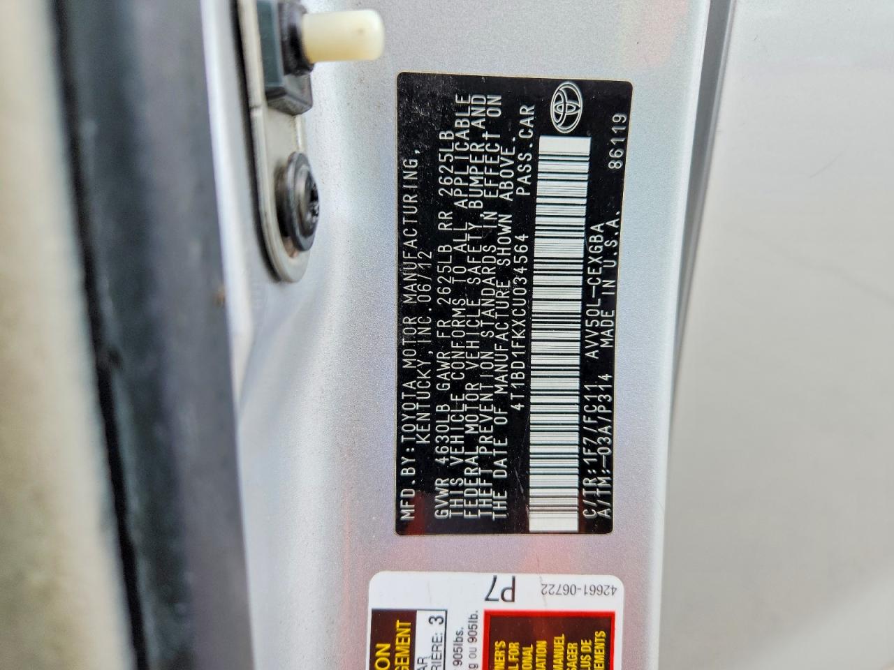 2012 Toyota Camry Hybrid Xle Silver vin: 4T1BD1FKXCU034564