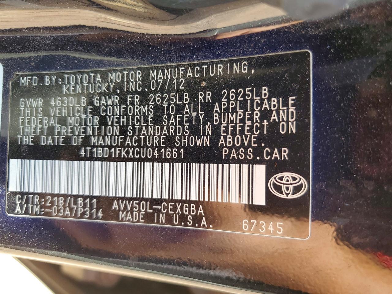 2012 Toyota Camry Hybrid Xle Black vin: 4T1BD1FKXCU041661