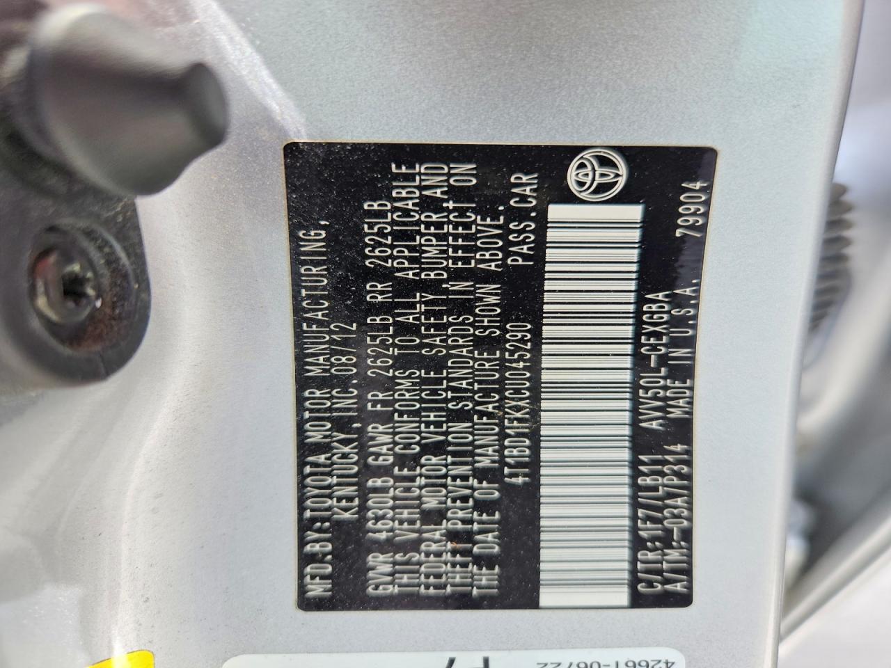 2012 Toyota Camry Hybrid Xle Silver vin: 4T1BD1FKXCU045290