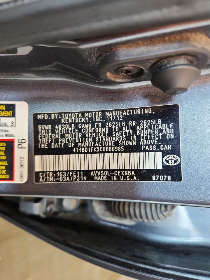 2012 Toyota Camry Hybrid Le Gray vin: 4T1BD1FKXCU060985