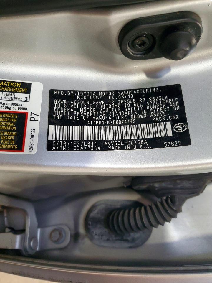 2013 Toyota Camry Hybrid Xle Silver vin: 4T1BD1FKXDU074449