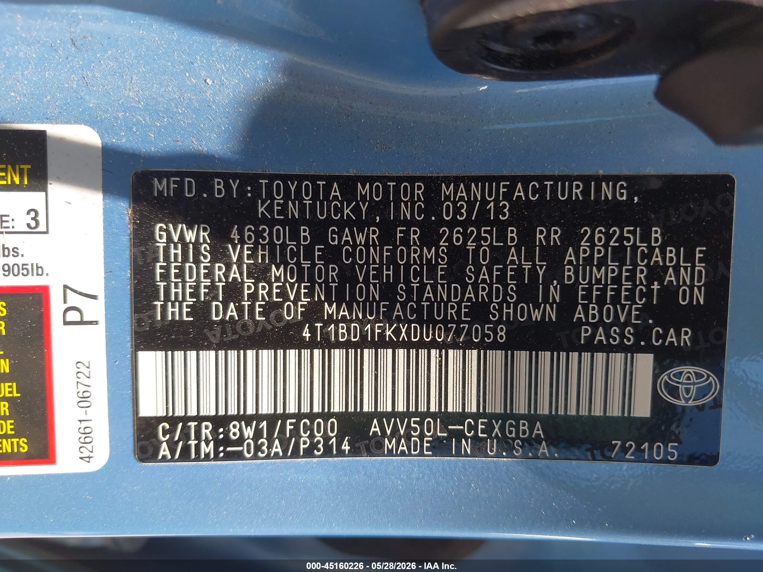 2013 Toyota Camry Hybrid Xle Синий vin: 4T1BD1FKXDU077058