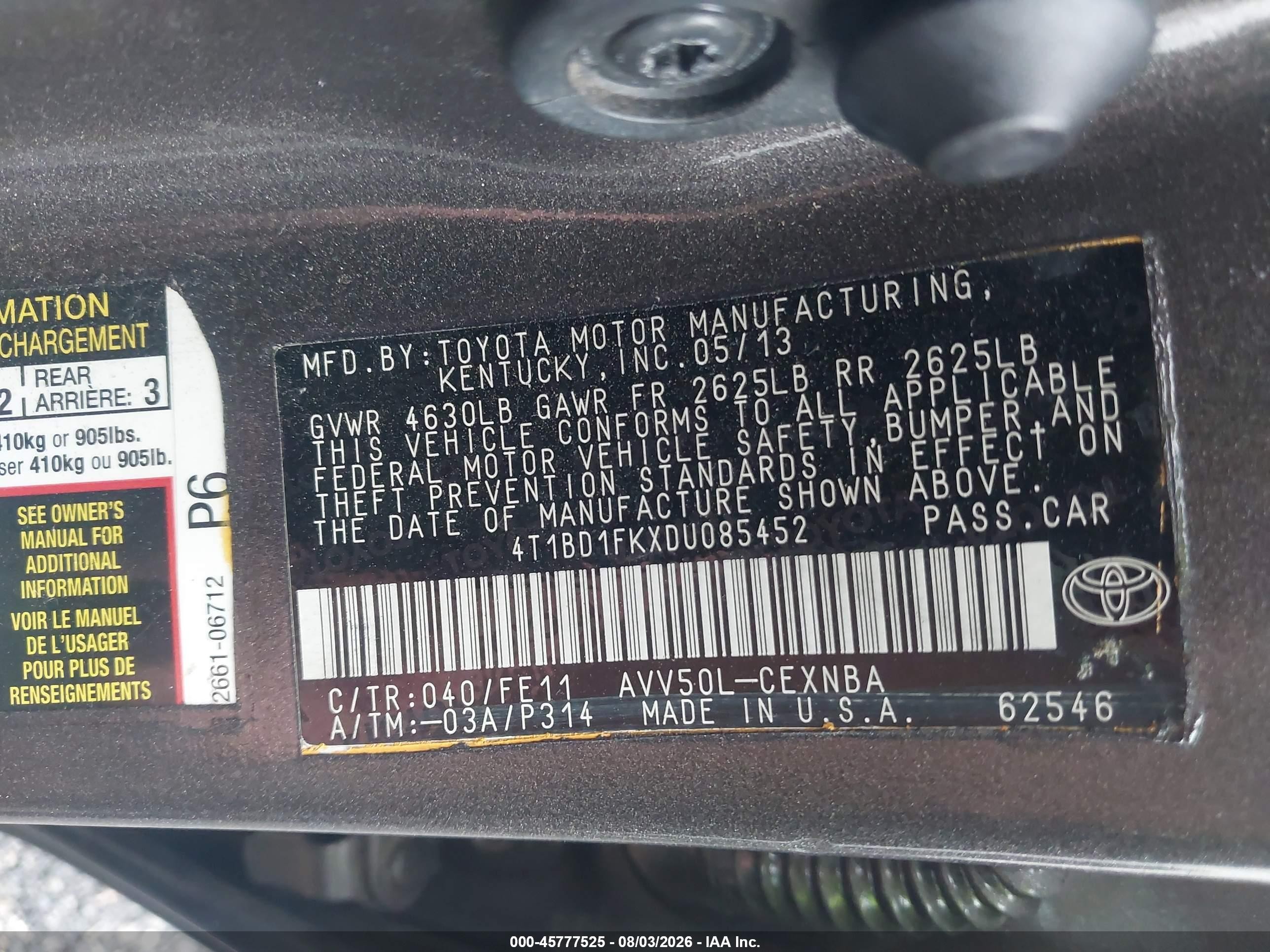 2013 Toyota Camry Hybrid Le Gray vin: 4T1BD1FKXDU085452