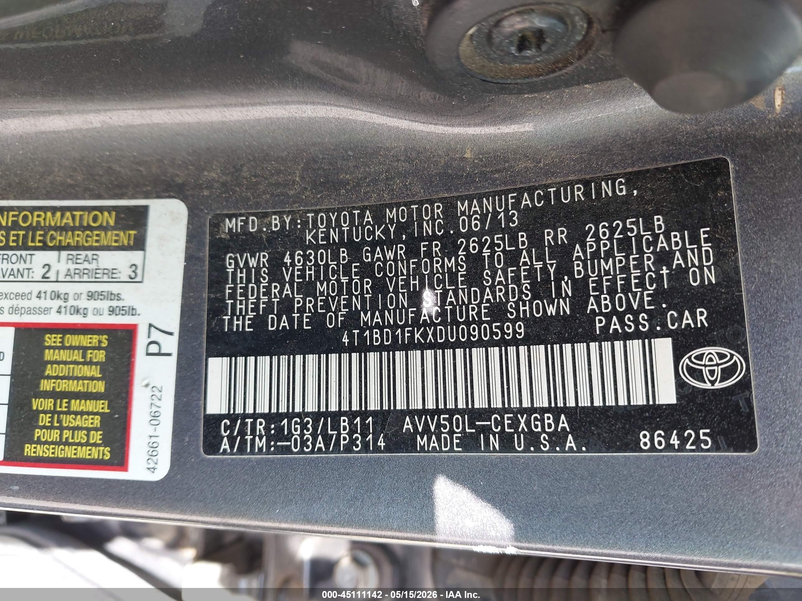 2013 Toyota Camry Hybrid Xle Gray vin: 4T1BD1FKXDU090599