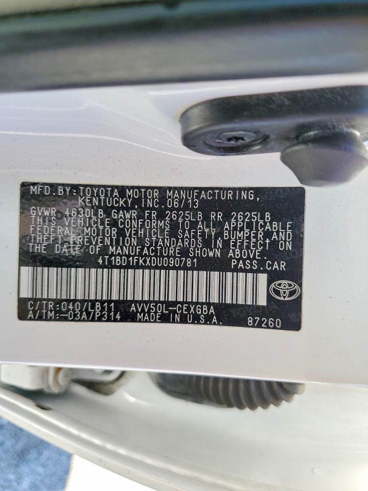 2013 Toyota Camry Hybrid Xle White vin: 4T1BD1FKXDU090781