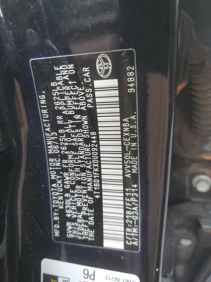 2013 Toyota Camry Hybrid Black vin: 4T1BD1FKXDU092448