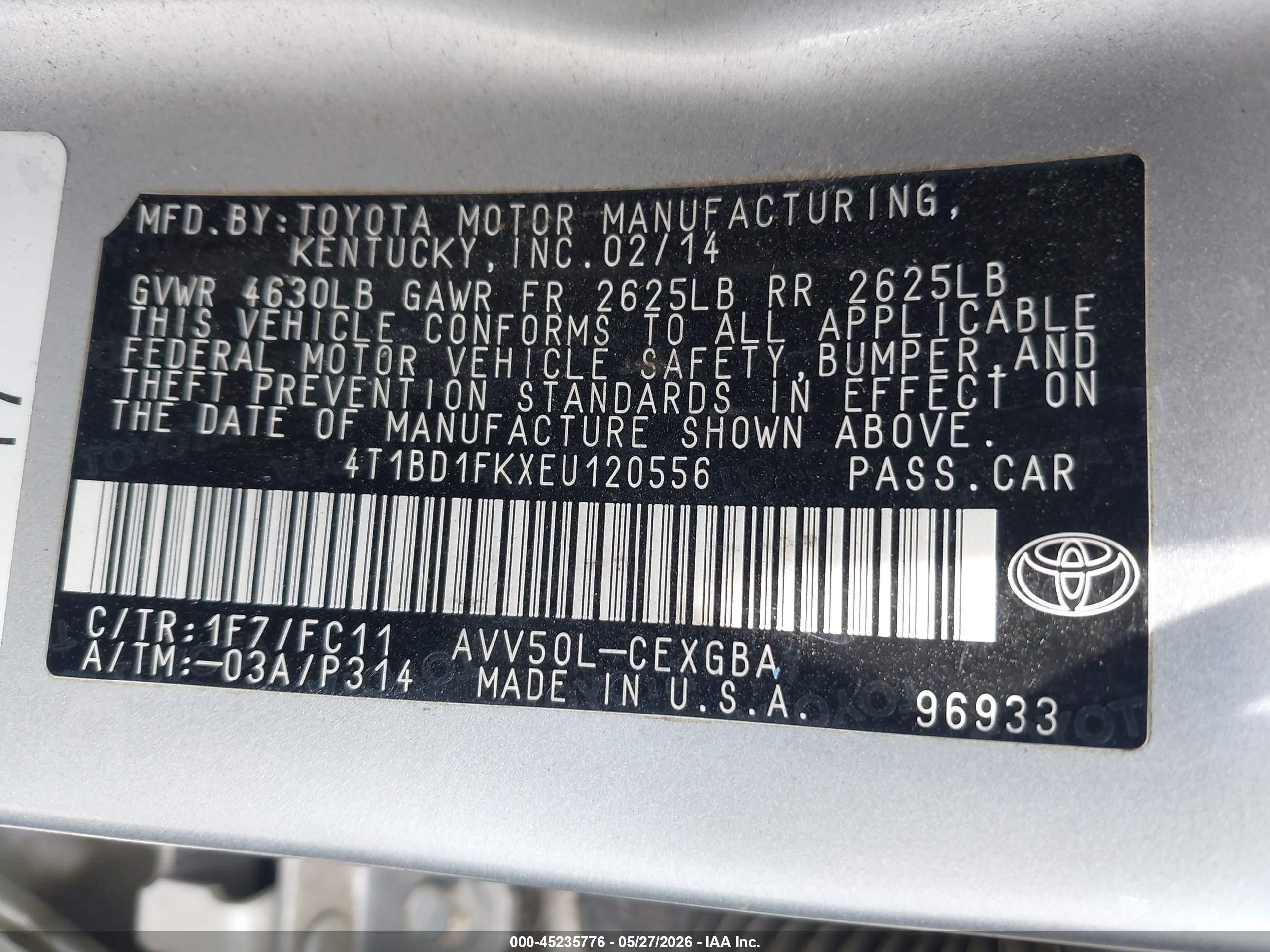 2014 Toyota Camry Hybrid Xle Silver vin: 4T1BD1FKXEU120556