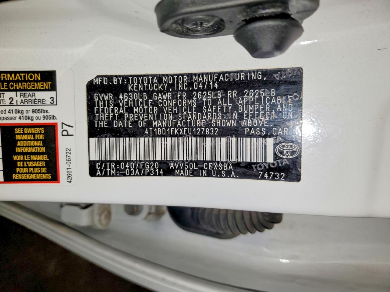 2014 Toyota Camry Hybrid Se White vin: 4T1BD1FKXEU127832