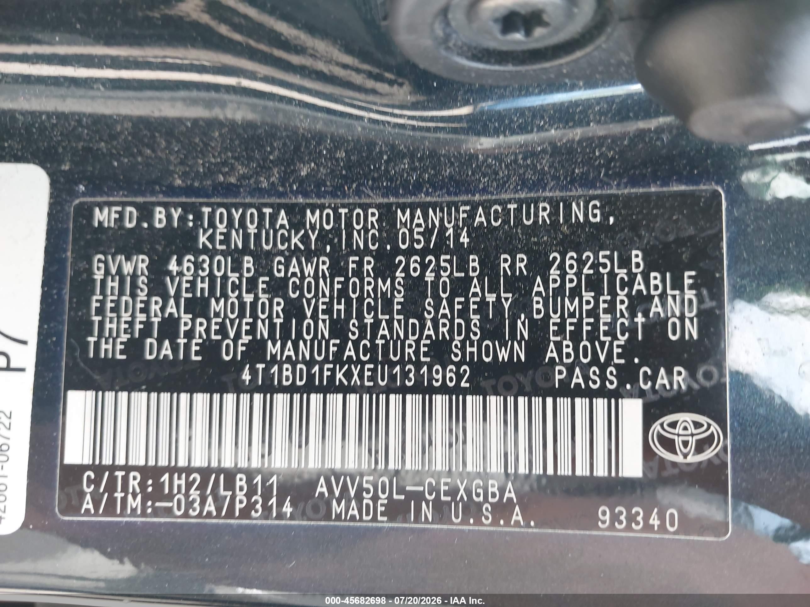 2014 Toyota Camry Hybrid Xle Blue vin: 4T1BD1FKXEU131962