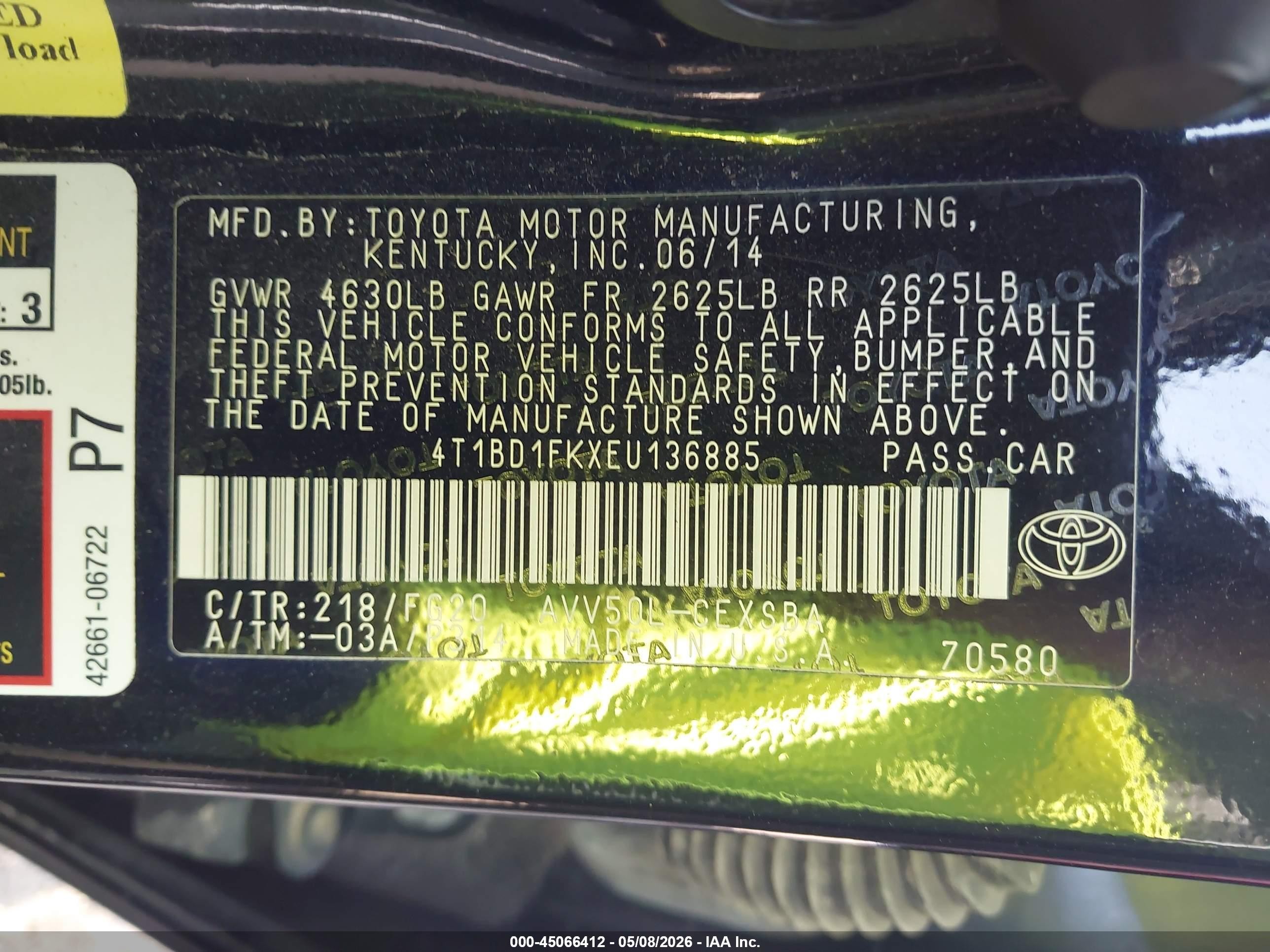 2014 Toyota Camry Hybrid Se Limited Edition Black vin: 4T1BD1FKXEU136885