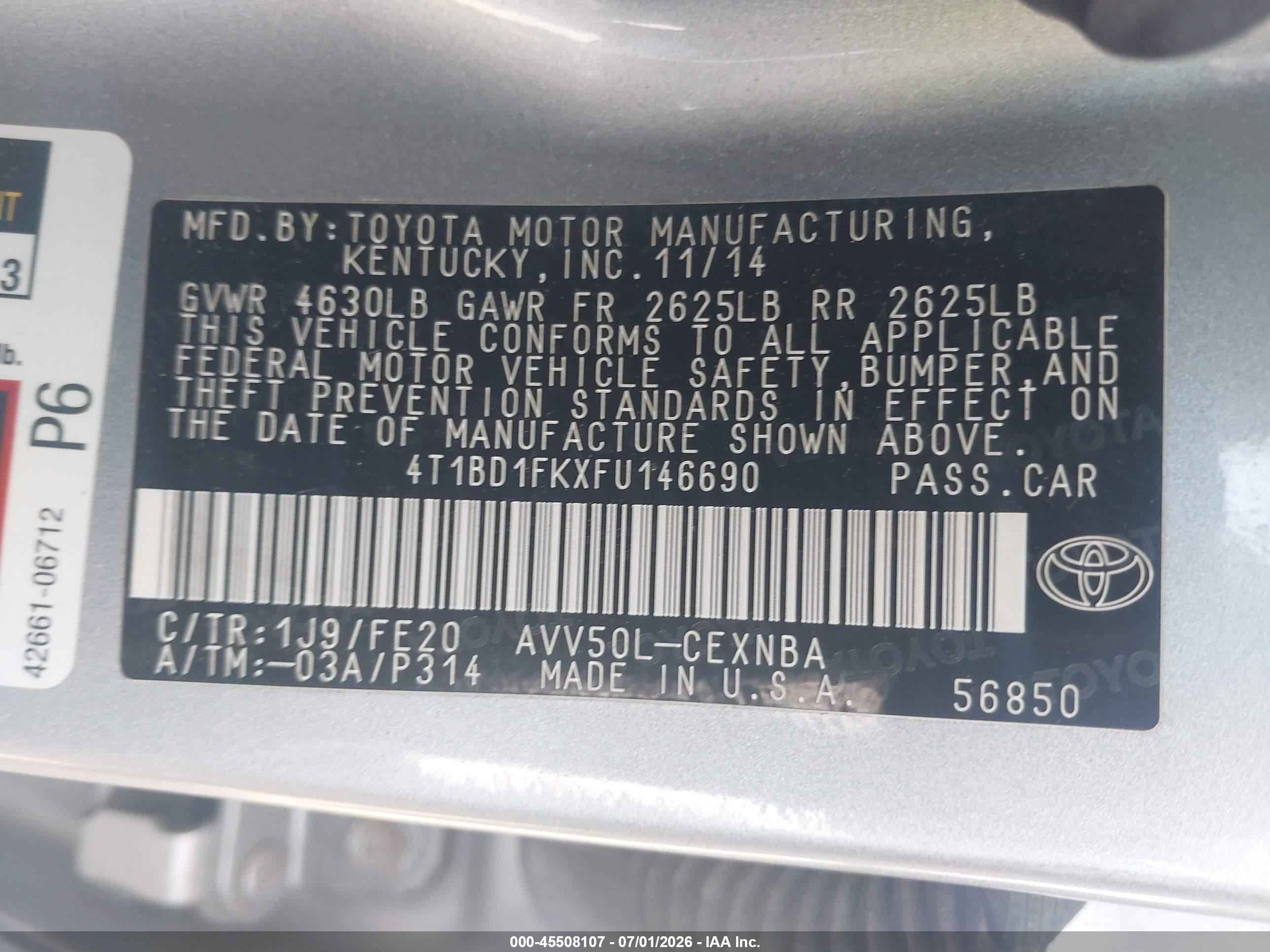 2015 Toyota Camry Hybrid Le Silver vin: 4T1BD1FKXFU146690