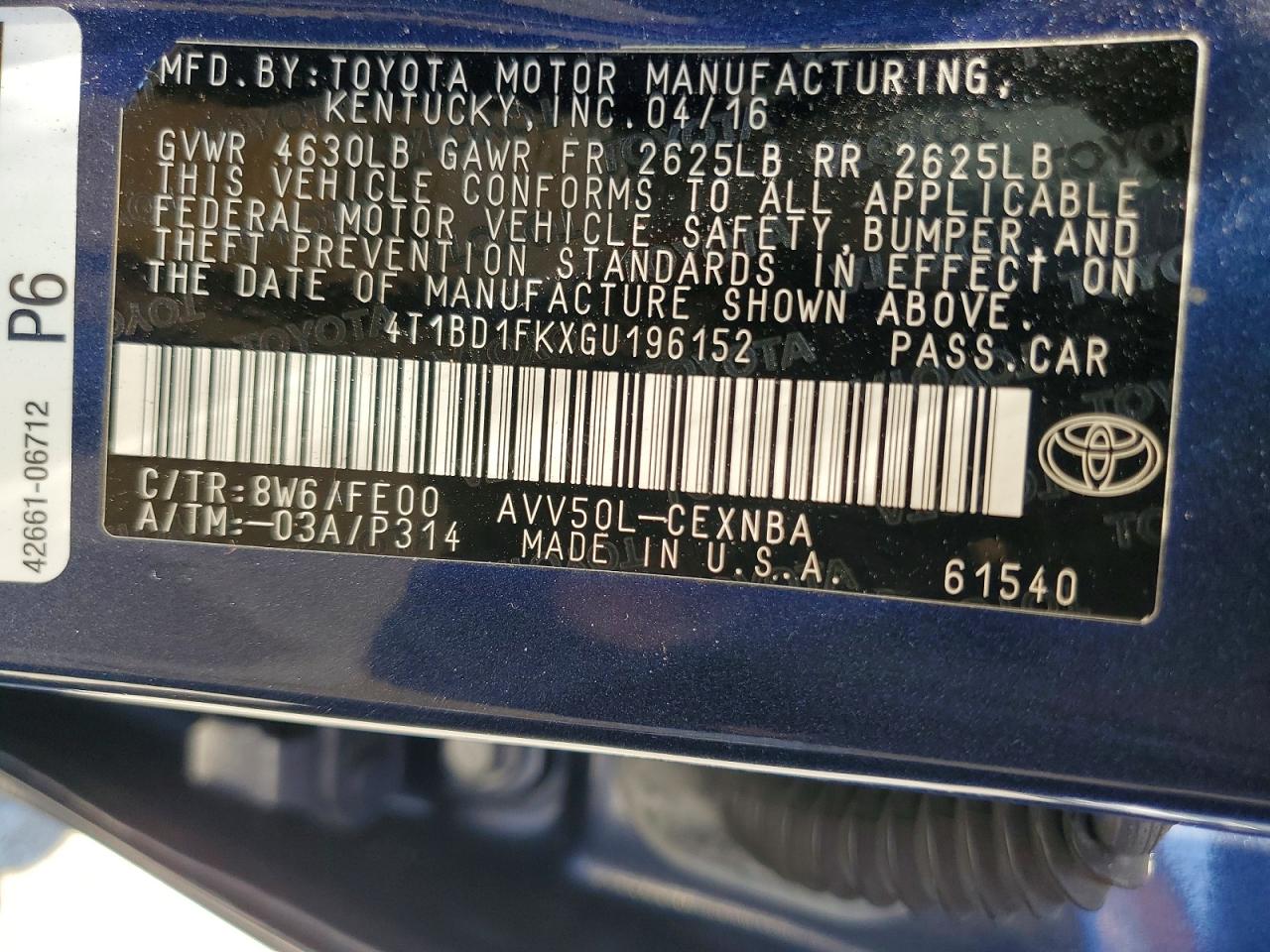 2016 Toyota Camry Hybrid Le Blue vin: 4T1BD1FKXGU196152