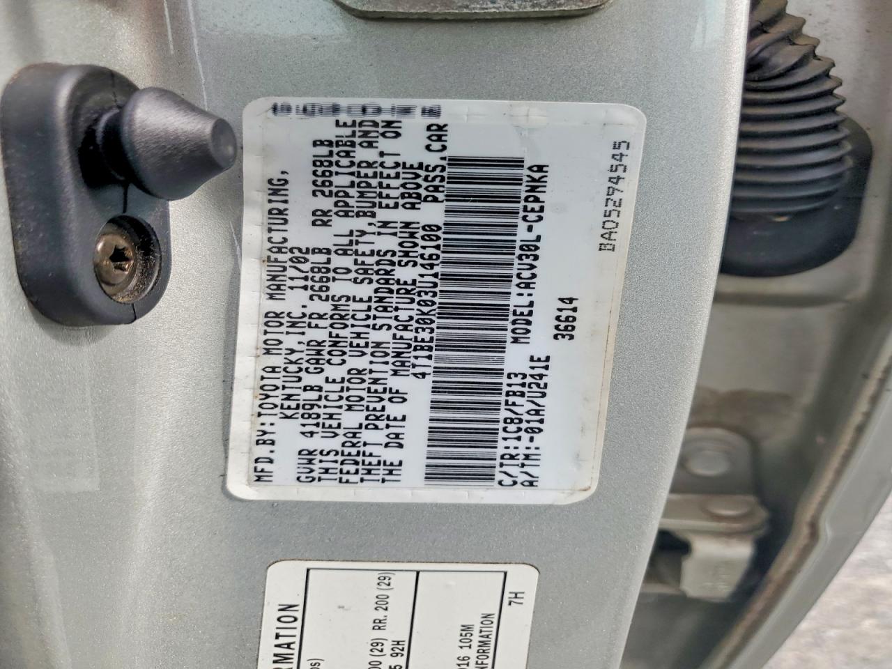 2003 Toyota Camry Le Silver vin: 4T1BE30K03U146100