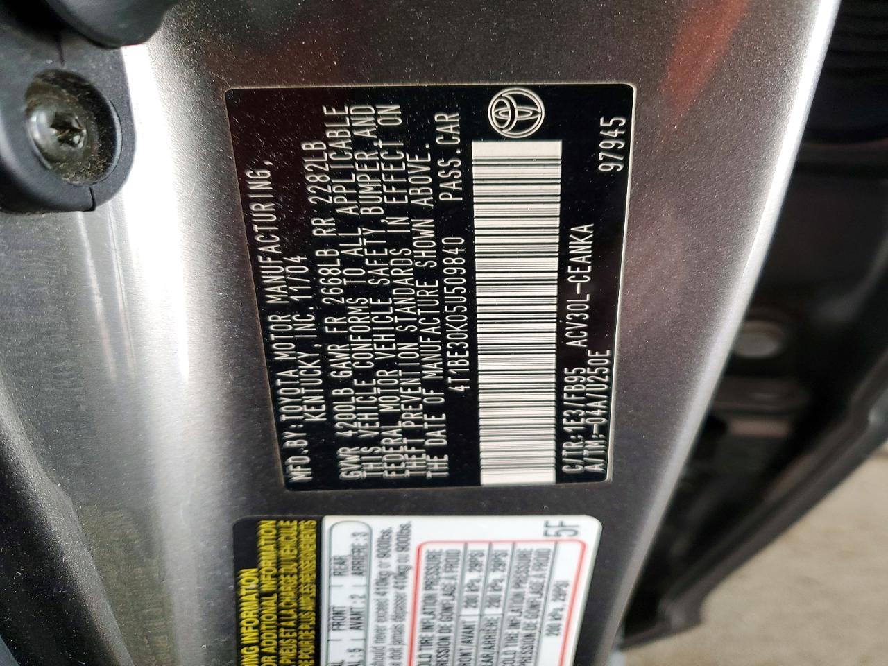 2005 Toyota Camry Gray vin: 4T1BE30K05U509840